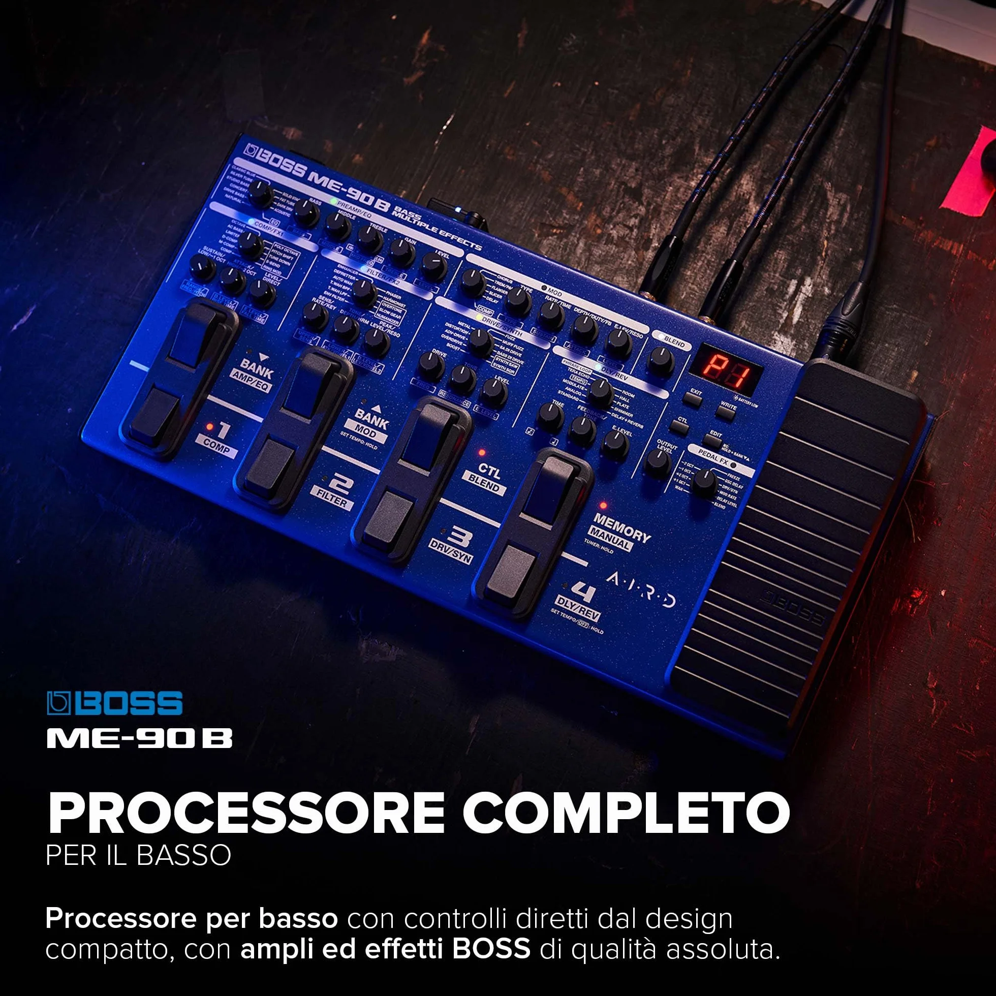 Multi-Effetto per Basso BOSS ME-90B | Processore Completo per il Basso | 10 Modelli di Ampli AIRD Interni | 61 Effetti derivati dalla Libreria di Effetti per Basso BOSS