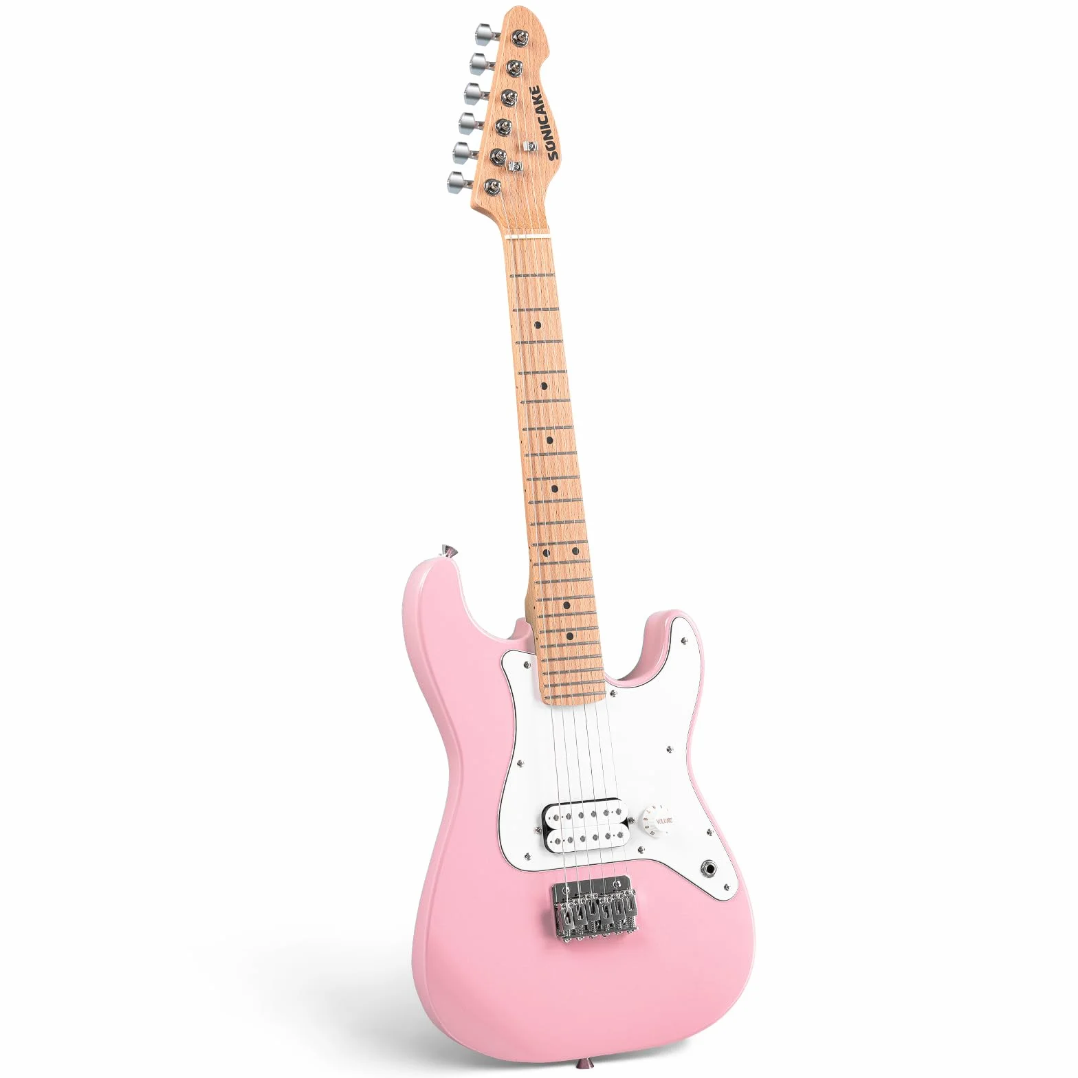 SONICAKE Chitarra Elettrica 30" per Principianti, Corpo in Legno Massello con Pickup Humbucker, Manico e Tastiera in Legno di Un Pezzo QGT-50 (Rosa)