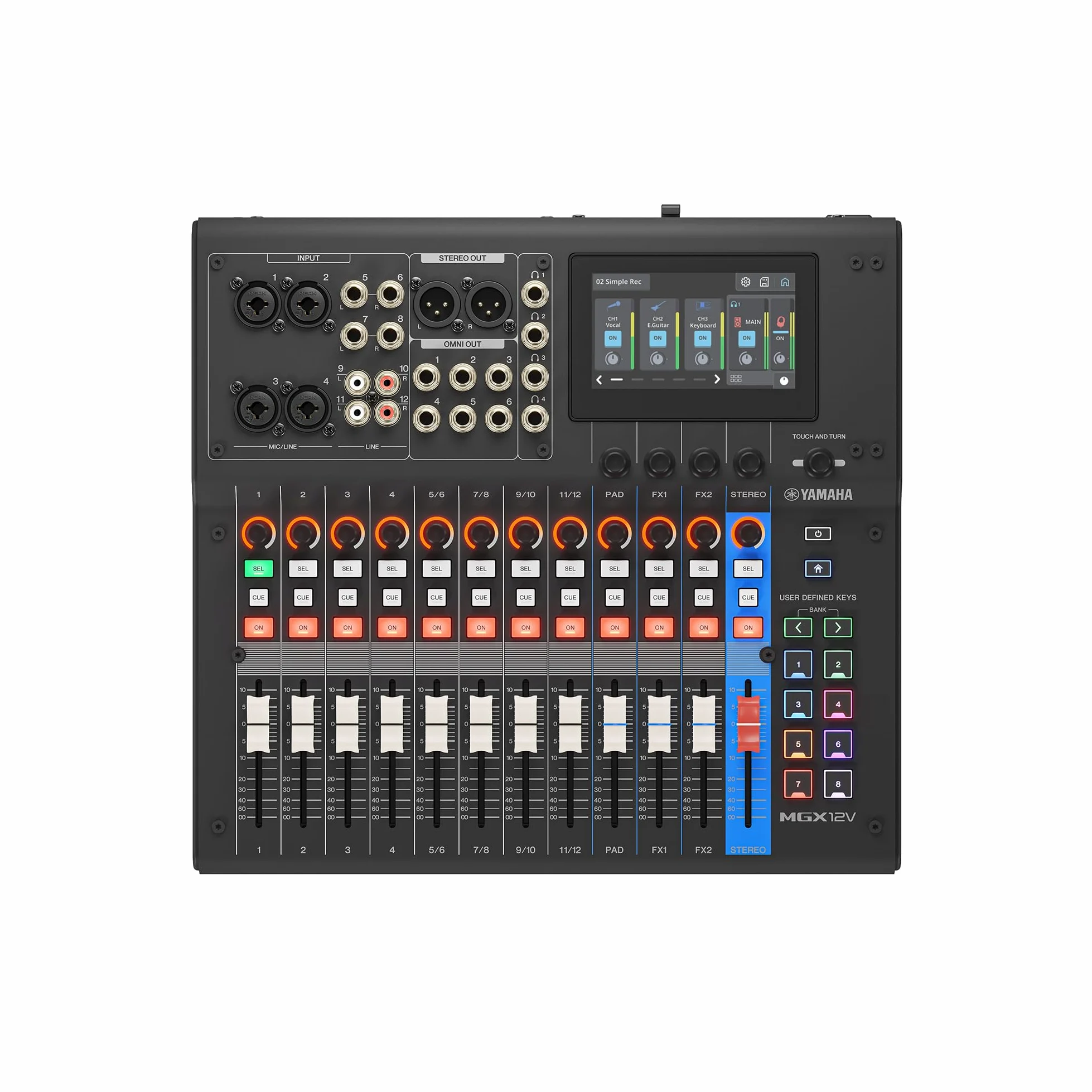 YAMAHA MGX12V Mixer Audio e Video con LCD Touch, HDMI USB, Nero | Mixer AV Compatto con Acquisizione HDMI-USB, Bluetooth, Doppia USB e Registrazione microSD