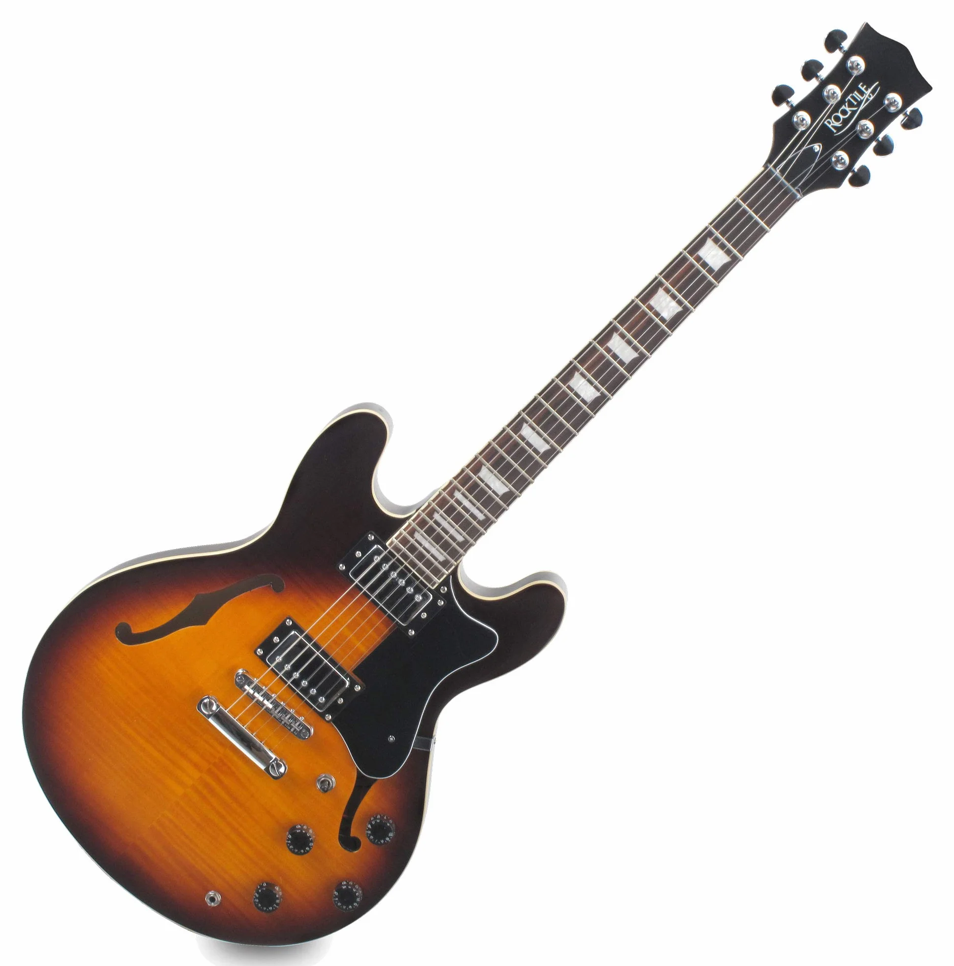Rocktile Pro HB100-SB Chitarra Elettrica (Corpo semi-hollow/halbresonanz, 2 Humbucker, Tastiera in palissandro, Manico in acero, Mensola: 65 cm, Larghezza capotasto: 43 mm) Sunburst