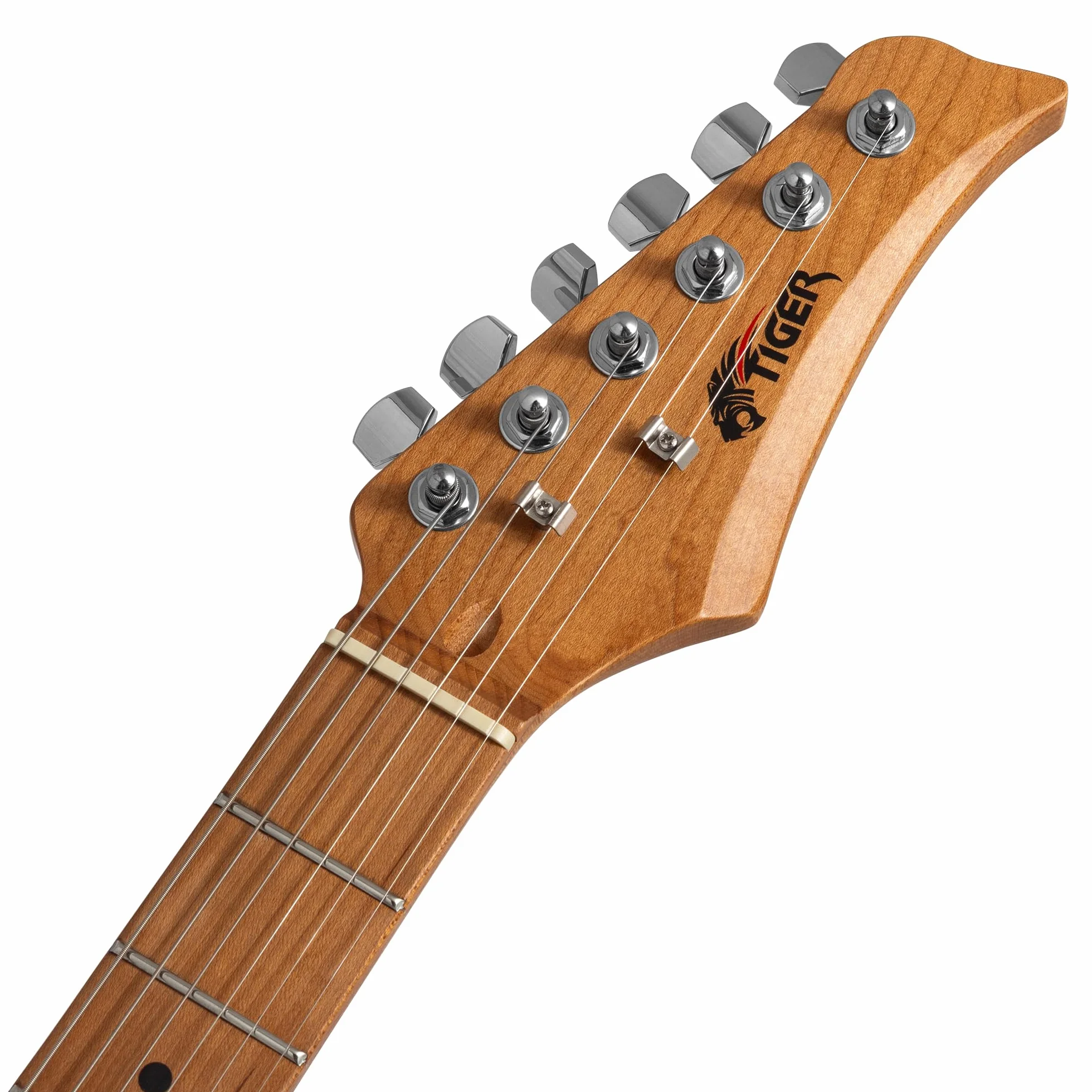 Tiger ELG-BK Chitarra Elettrica Full Size -Manico in Acero Stagionato, Pickup SSS Versatili - Nero - Adatta a Tutti gli Stili Musicali