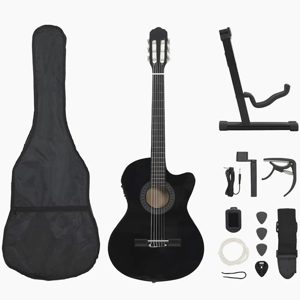 Chitarra western 4/4 39 pollici, set chitarra acustica con equalizzatore a 4 bande, cutaway, custodia inclusa, accordatore e supporto per chitarra, nero