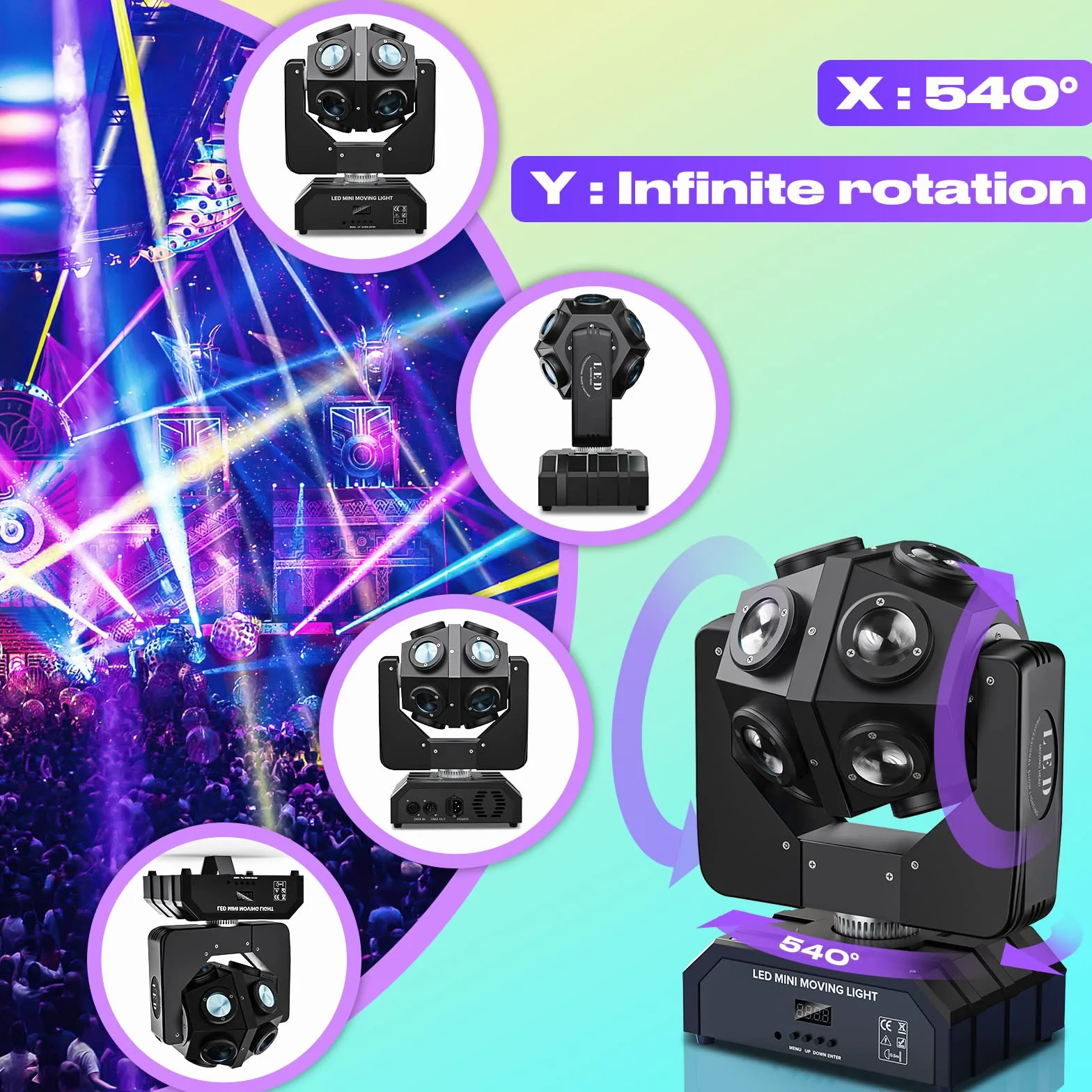 150W Teste Mobili LED RGBW 4 in 1 Moving Head Beam Rotazione a 360°Moving Head Beam Palcoscenico Lampada Sound-attivato Adatto per l'uso domestico nel bar del club della festa di Halloween-2PCS