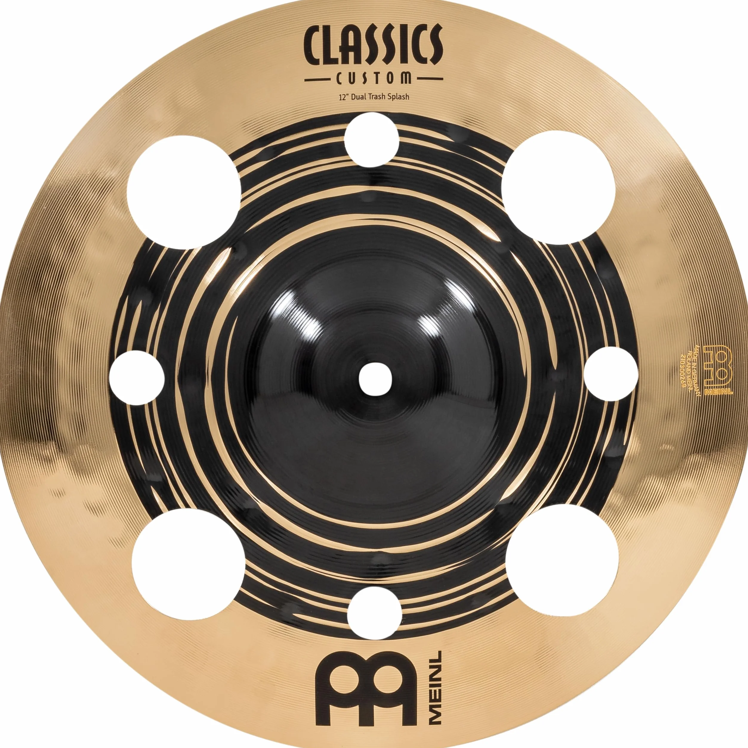 Meinl Cymbals Classics Custom Dual Piatto Trash Splash con fori 12 pollici (30,48cm) per Batteria - Bronzo B12, Finitura Scura e Brillante - Prodotto in Germania (CC12DUTRS)