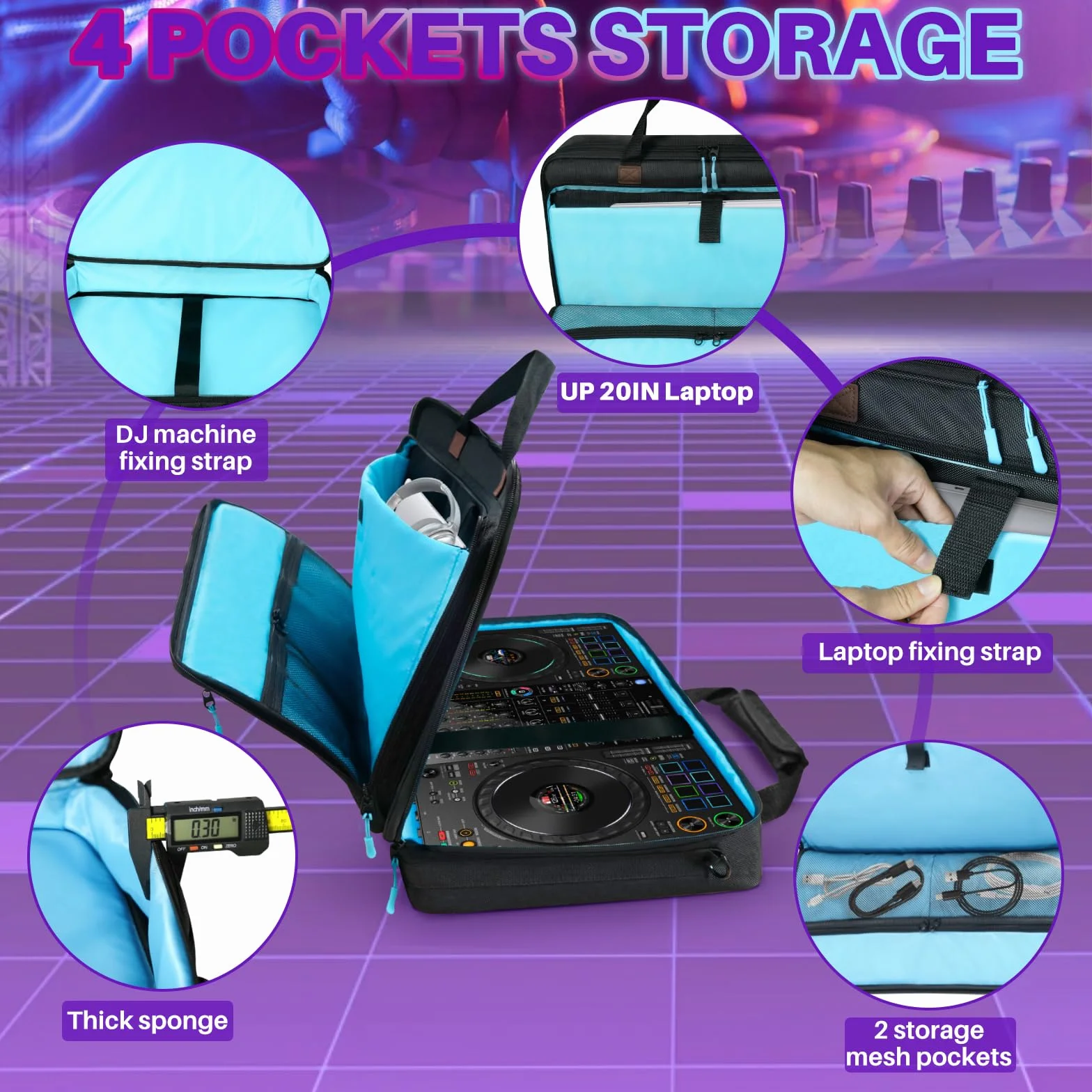 SUNDOY Custodia per controller DJ Pioneer/Demo/Numark/Hercules, Nero , M-60x12x39-CM, Borsa per il trasporto del controller DJ