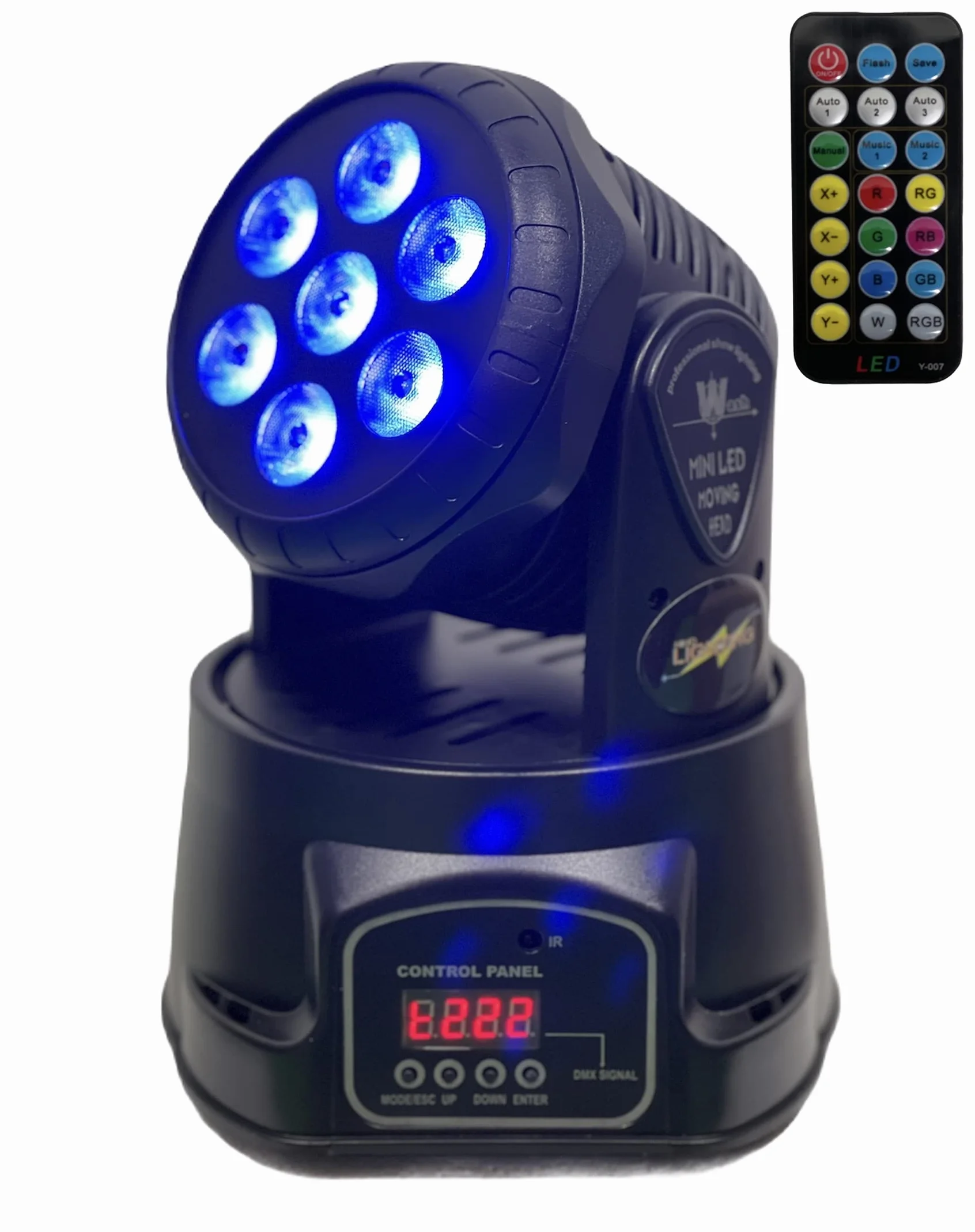NLIGHTING® Mini Testa Mobile LED WASH 7X10W RGBW Full Color + BIANCO + Telecomando Controllo Remoto DMX Master/Slave Luci Dj in Casa Set Feste Party Mini Discoteca