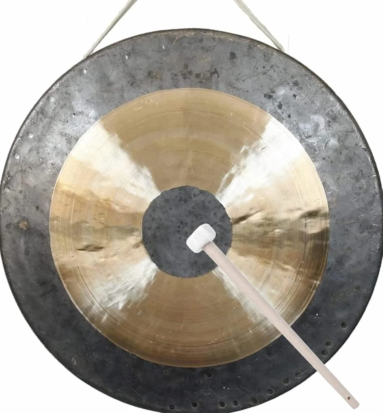 Gong Chau Gong in Legno con Supporto in Legno E Gong Tradizionali Cinesi Chau Gong Feng Shui per Grandi Canzoni(Size:50cm)