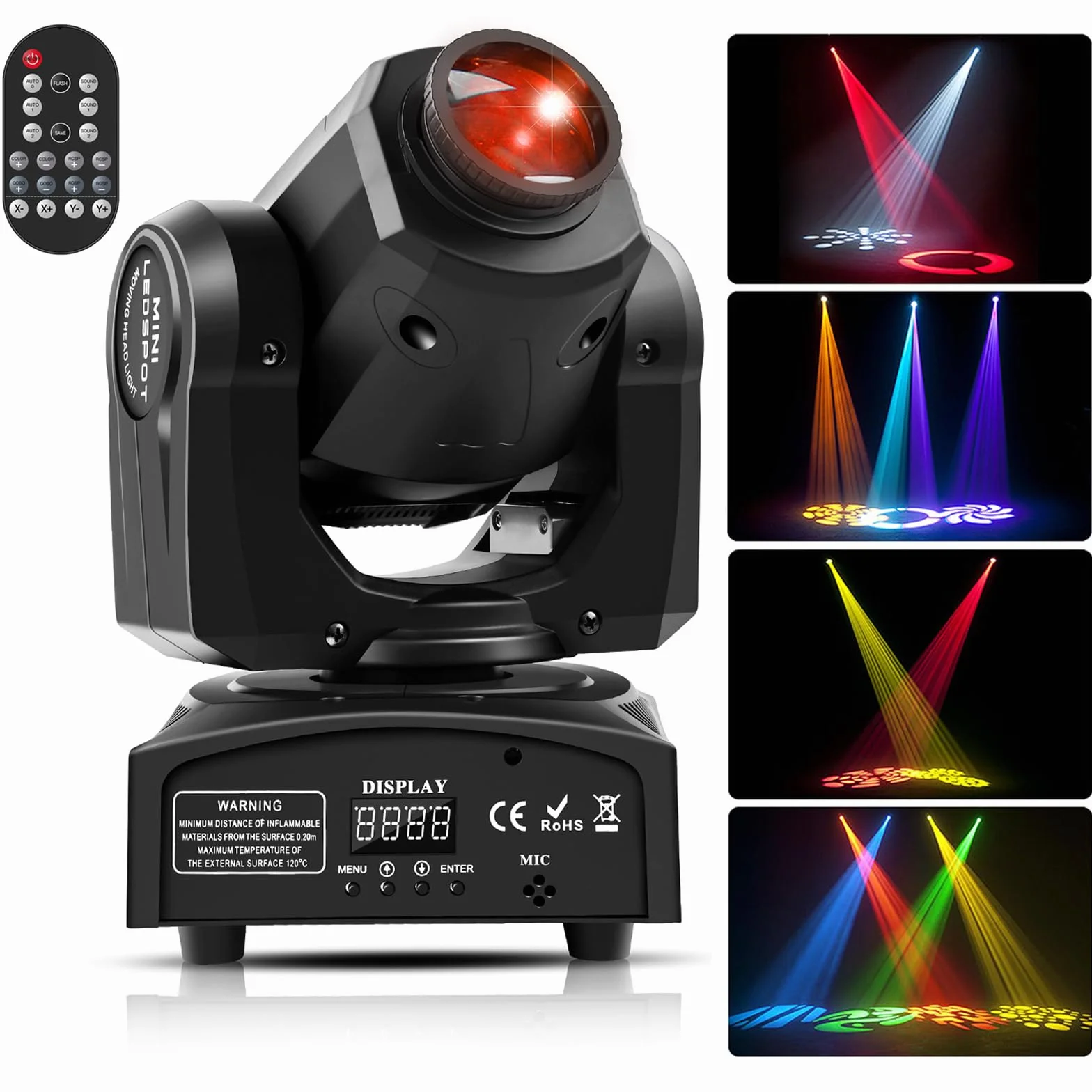 Lyre Led, UKing 50W Testa Mobile con Telecomando DMX 512 Illuminazione da discoteca DJ Luce 8 Gobos 8 Colori Sono/Auto/Master Slavo/Stroboscopio per DJ Serata Festa KTV Bar Club