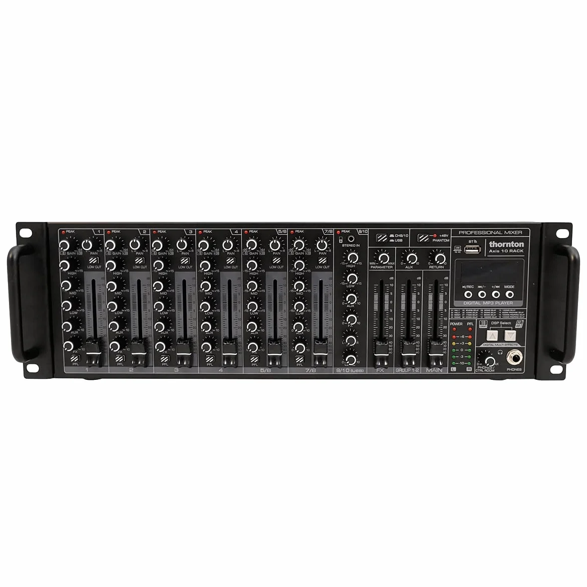 Thornton Axis 10 Rack - Mixer rack con USB, effetti, Bluetooth e lettore MP3, 6 canali con preamplificatore microfono e 2 canali stereo