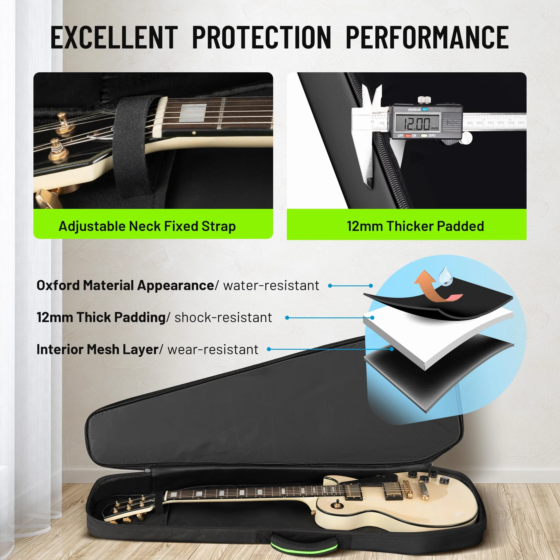 CAHAYA Custodia Imbottita per Chitarra Elettrica: Softshell, Adatta per chitarre ST/LP/TELE, spessore di 12 mm, con tasche anteriori, posteriori e laterali, design alla moda ispirato all'outdoor