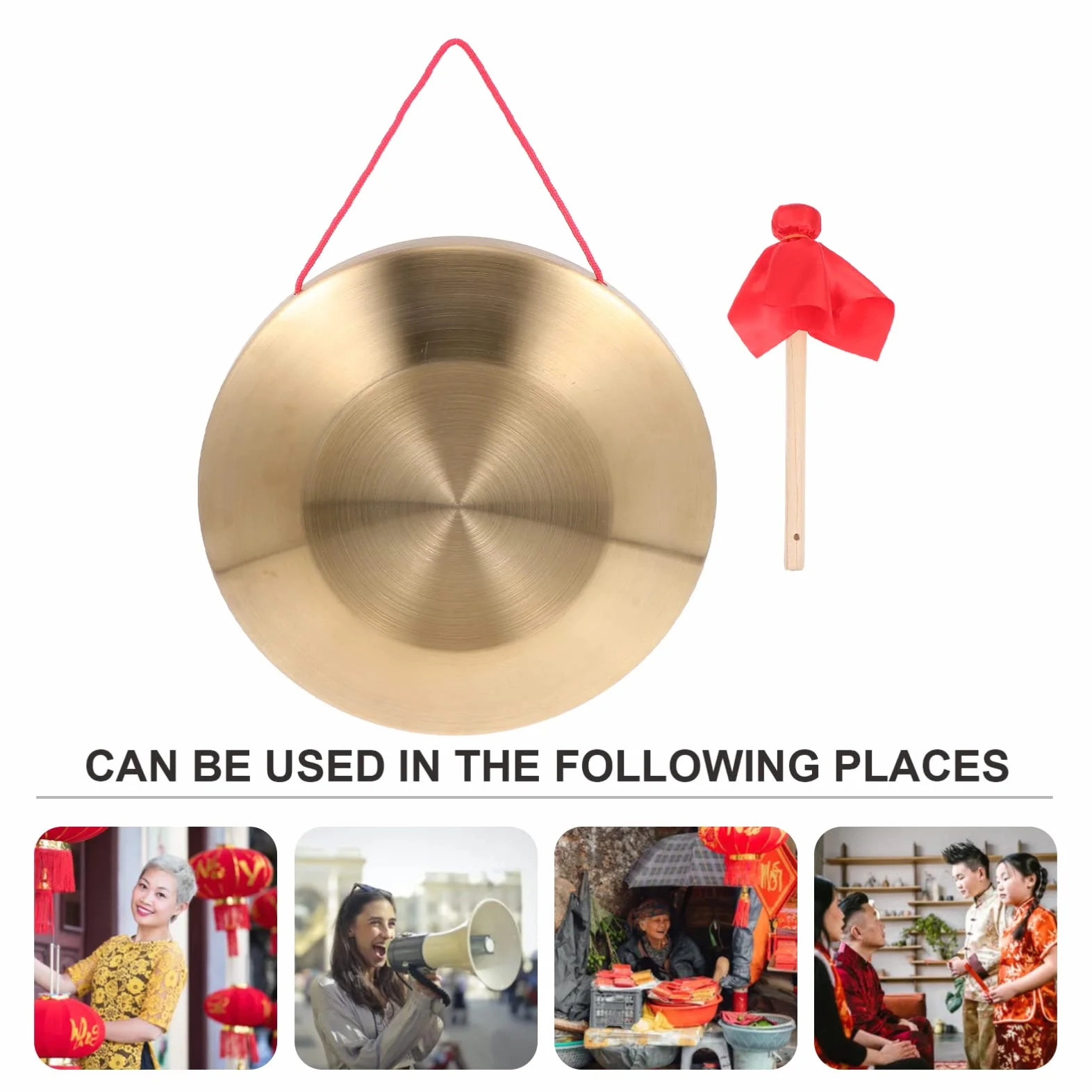 Generic - Gong con mazzuola 32 cm Tam Gong tradizionale cinese percussione, strumento in rame decorativo, per la casa, l'ufficio