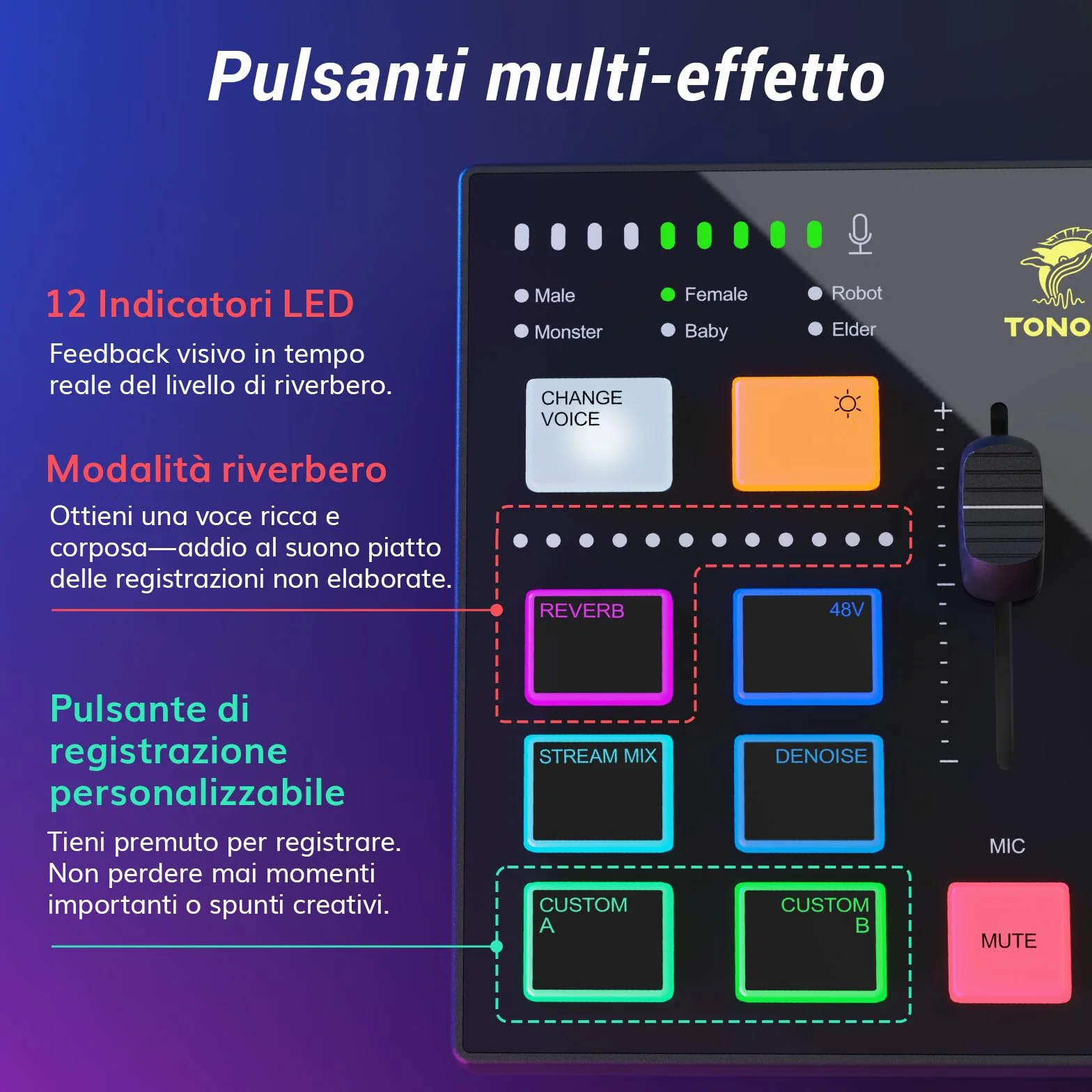 TONOR Gaming Mixer Audio PC, Mixer RGB con Canale XLR e 6,35 mm per Streaming, Podcast, Registrazione, Interfaccia Audio per TikTok, Youtube, Twitch, Controllo del Volume Individuale, Pulsante Mute