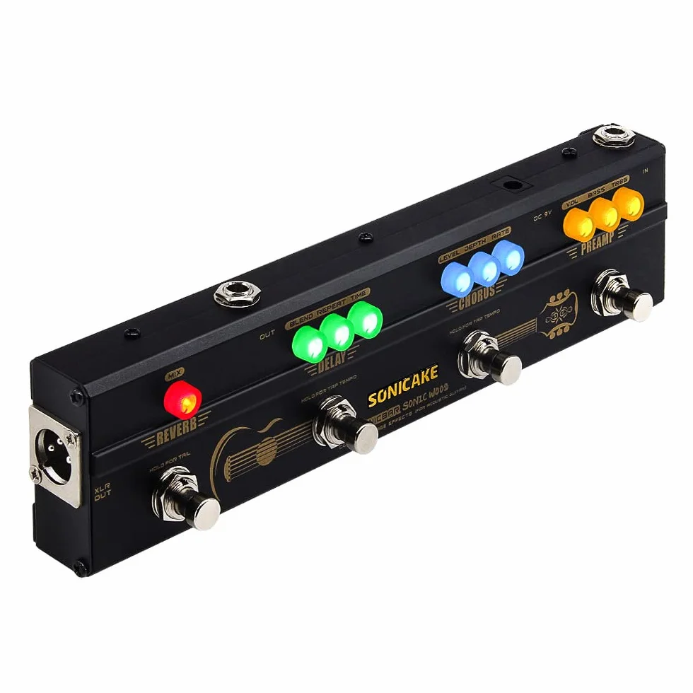 SONICAKE Multieffetto Pedale per chitarra Preamp acustica DI Box Multi effetti Chorus Delay Reverb Pedal con uscita XLR Sonic Wood