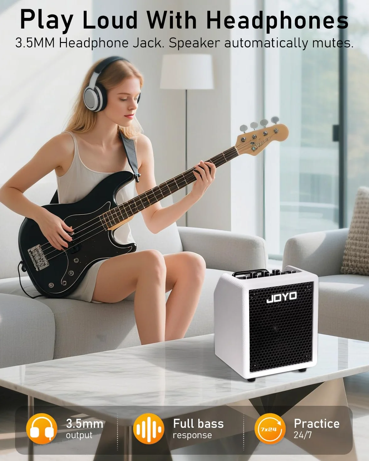JOYO Amplificatore combinato da 30 W, amplificatore portatile da 4 pollici con EQ a 3 bande e compressore | Bluetooth 5.1 + registrazione diretta OTG | Pratica con cuffie per bassisti, concerti