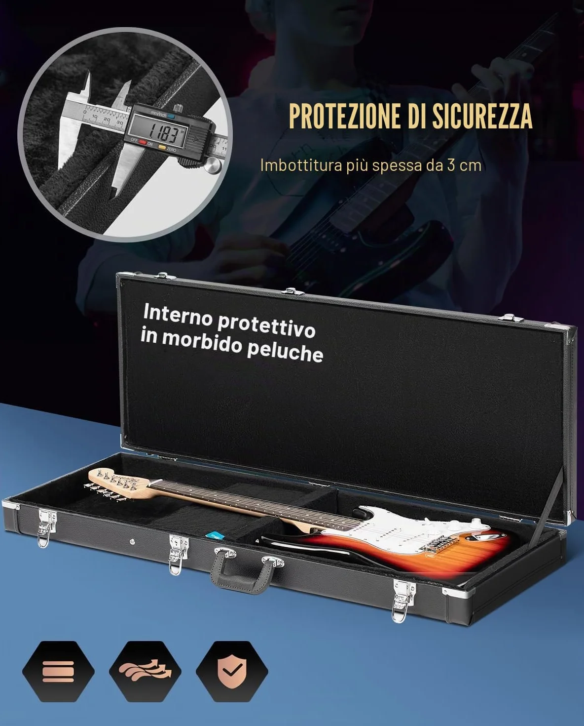 CAHAYA Custodia Rigida Chitarra Elettrica: Borsa Rigida Chitarra Elettrica Stratocaster Telecaster con Compartimento Interno Astuccio Chitarra Elettrica ST per Principianti Musicisti CY0209