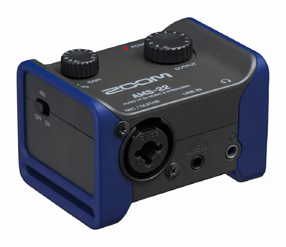 Zoom - AMS-22 - Interfaccia audio, 1 ingresso XLR/TRS, ingresso di linea stereo, 2 uscite, loopback, monitoraggio diretto, alimentazione tramite bus USB, adatta a streaming su PC, Mac, iOS e Android