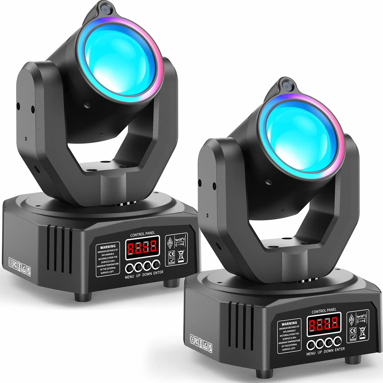 2PCS Teste Mobili Beam RGBW da 30W 3 in 1, Effetto Chase con Striscia Luminosa d-mx512 Attivabile dal Suono con Telecomando per DJ Festa Club Matrimonio Palco Spettacolo