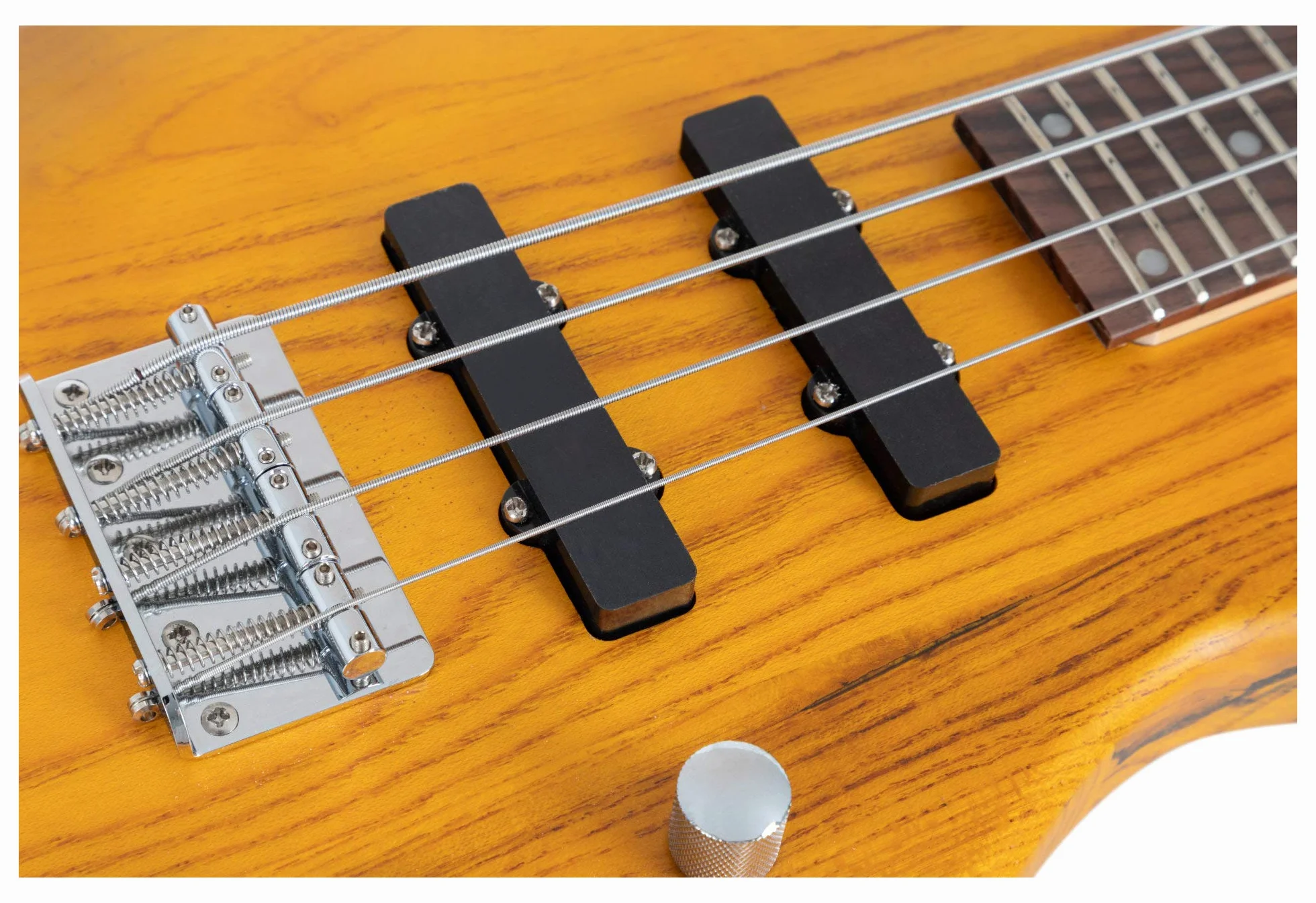 Rocktile TB-4 NHS Traveler E-Bass - Basso Elettrico 4 Corde in Formato Da Viaggio - Corpo: Ontano, Manico: Acero - Tastiera: Technical Ebony - 2 Single Coil Pickup - Natural Honey Stain