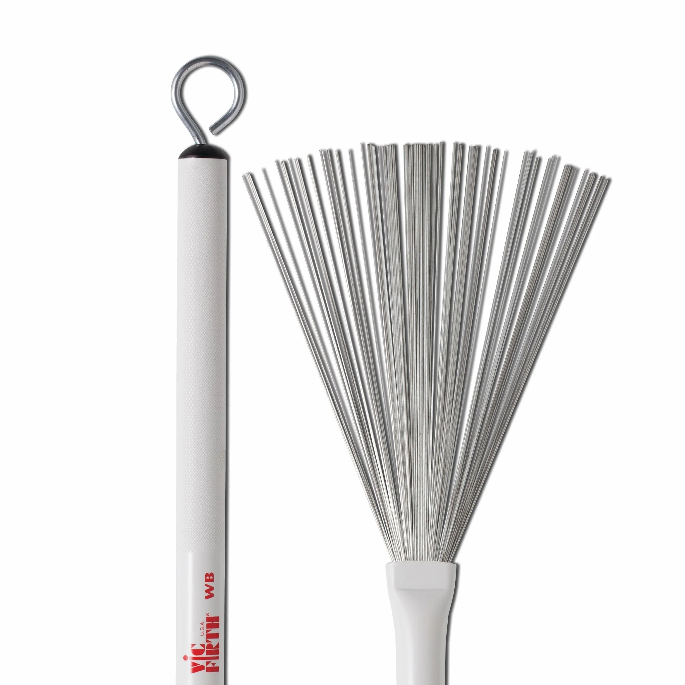 Vic Firth Spazzola Metallica Jazz, Retrattile, Filo Molto Spesso, Manico Bianco in Plastica