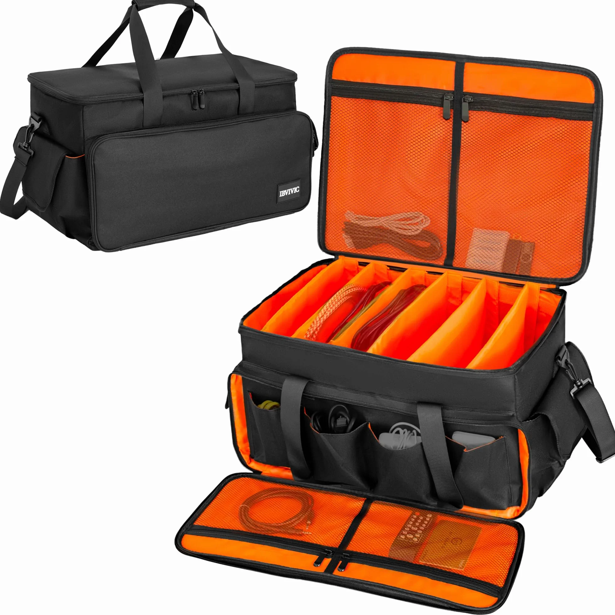 OUUTMEE Borsa per DJ, borsa portacavi, per attrezzatura musicale, 50 x 30 x 30 cm, fondo imbottito rimovibile e divisori, per attrezzatura DJ professionale, strumenti musicali e accessori