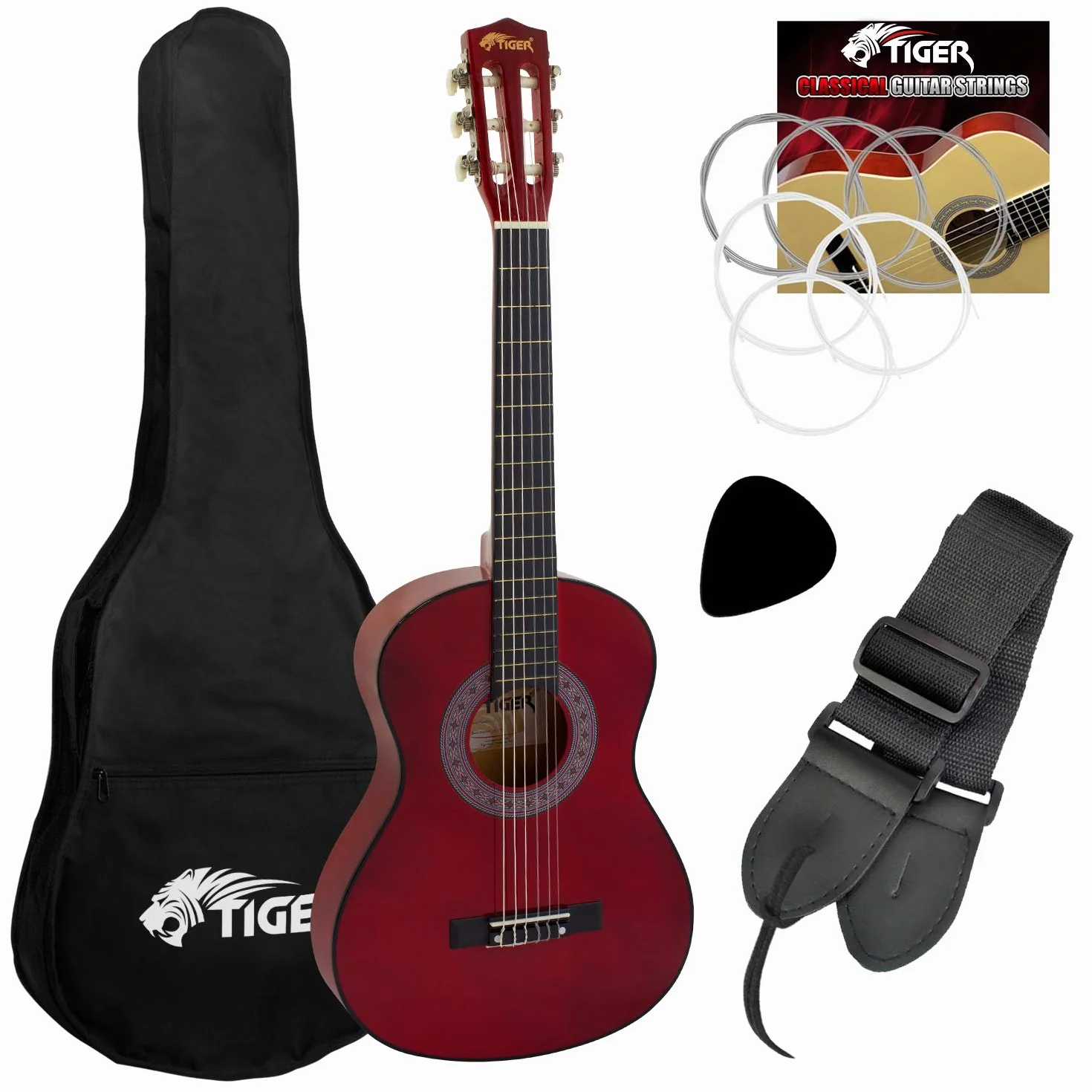 TIGER Music Set Chitarra Classica 3/4, colore Rosso