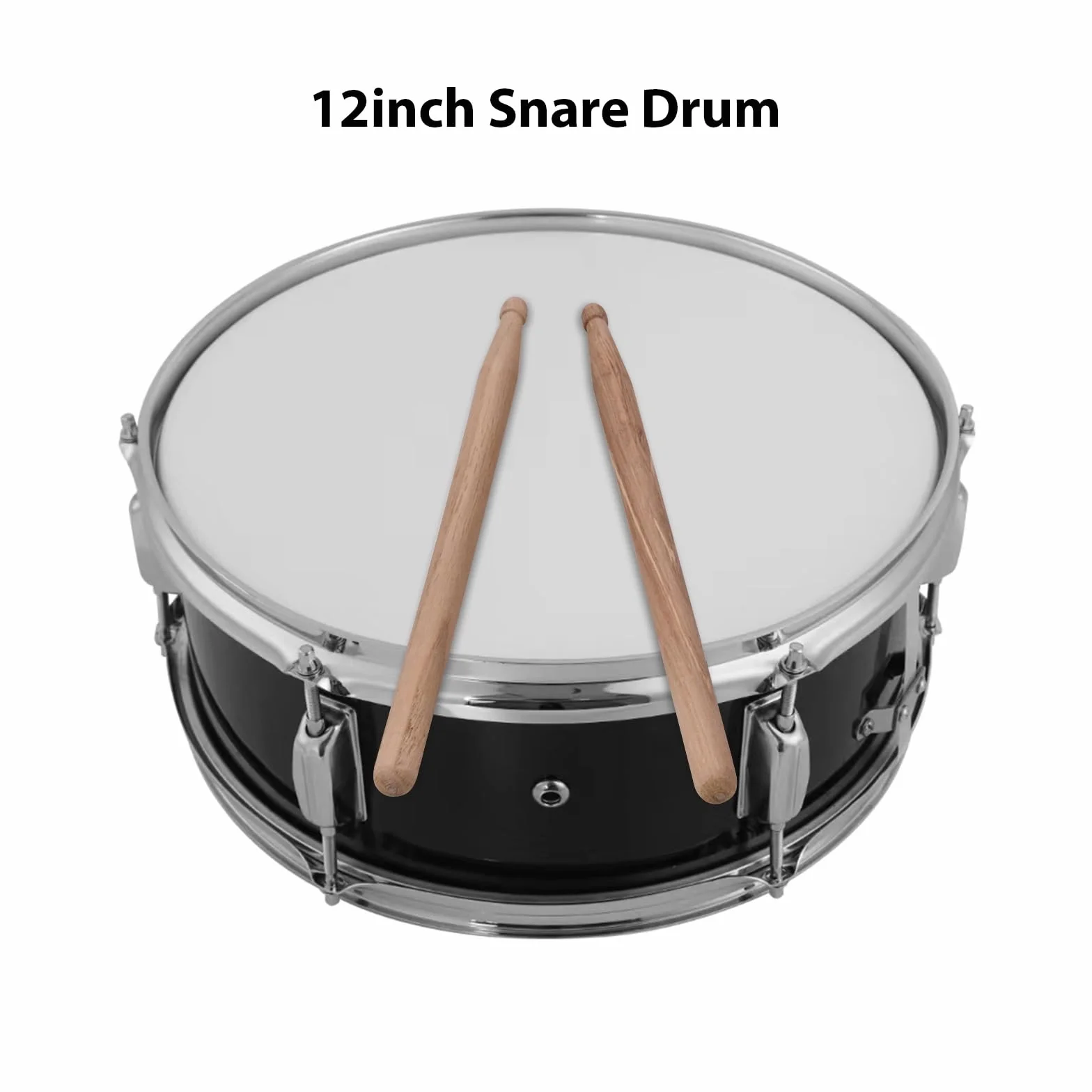 Rullante da 12 pollici con bacchette Tracolla Chiave Strumento a percussione per studenti principianti Rullante da marcia Set portatile di rullante(Ferrous)