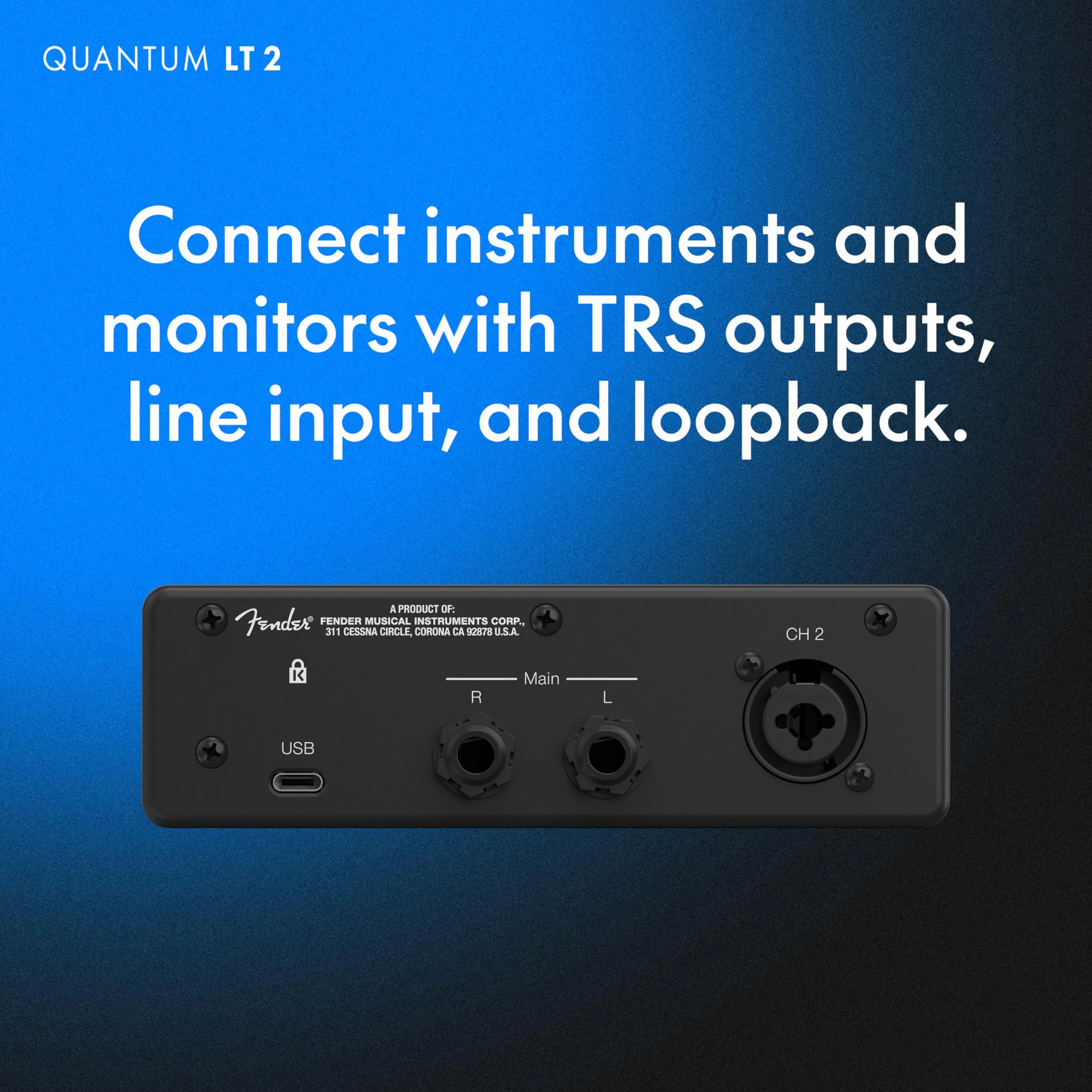 Fender Quantum LT 2 | Interfaccia audio USB-C per produzione musicale, preamplificatore microfonico MAX-HD, ingresso strumento, driver a bassa latenza, loopback, Mac & PC