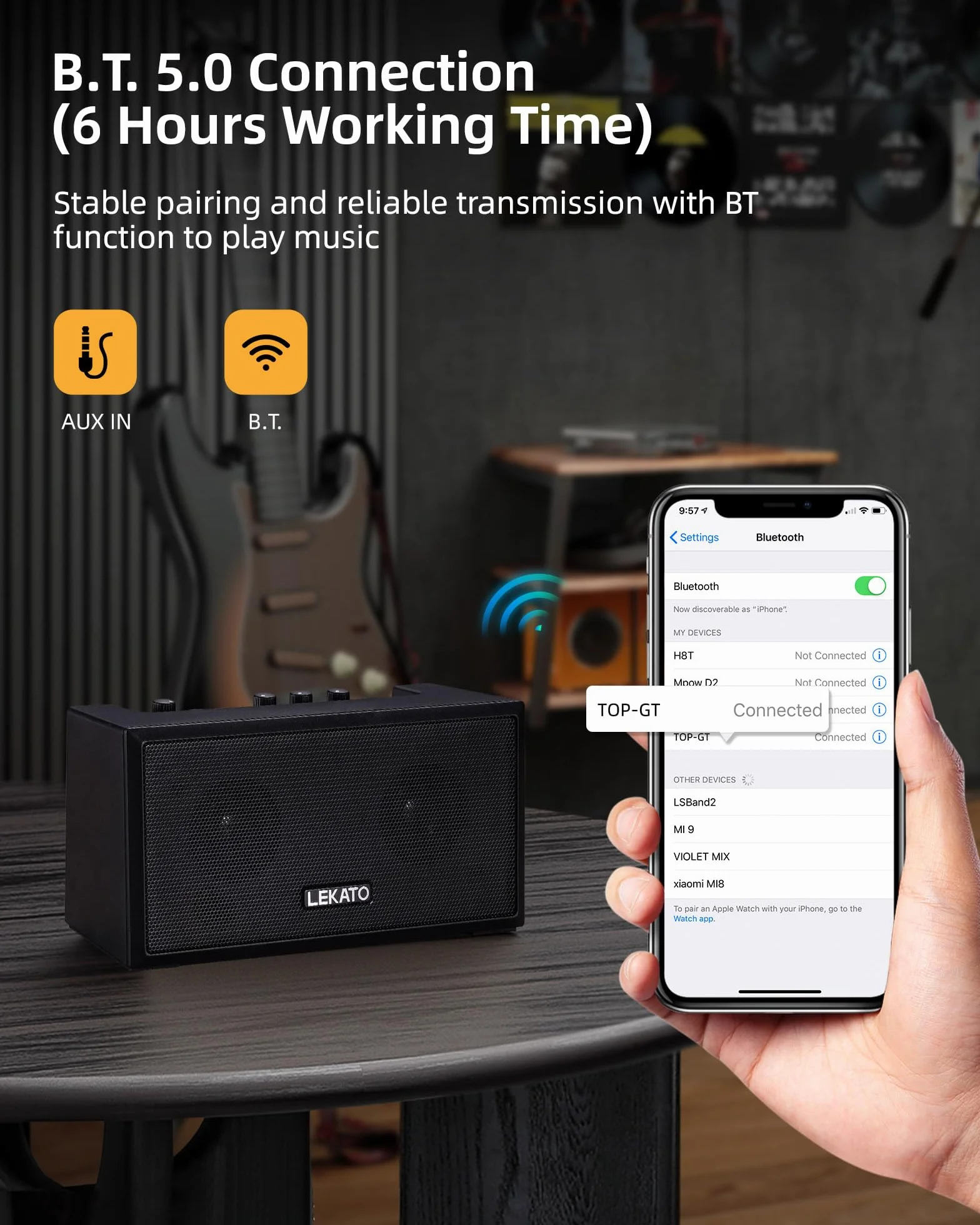 LEKATO Mini amplificatore per chitarra elettrica amplificatore per chitarra elettrica con effetti Clean Overdrive 5 W Mini amplificatore per basso Bluetooth amplificatore per basso per pratica
