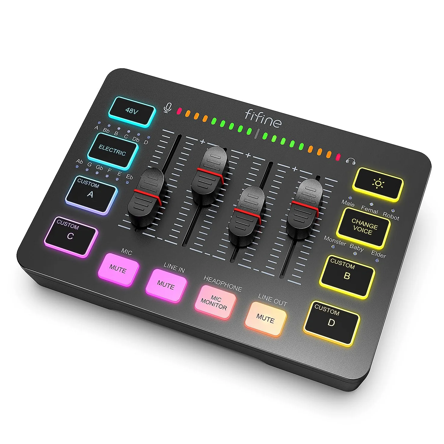 Mixer for giochi, mixer RGB a 4 canali for streaming con interfaccia microfono XLR, for voce di gioco, podcast, AmpliGame SC3(Silver)