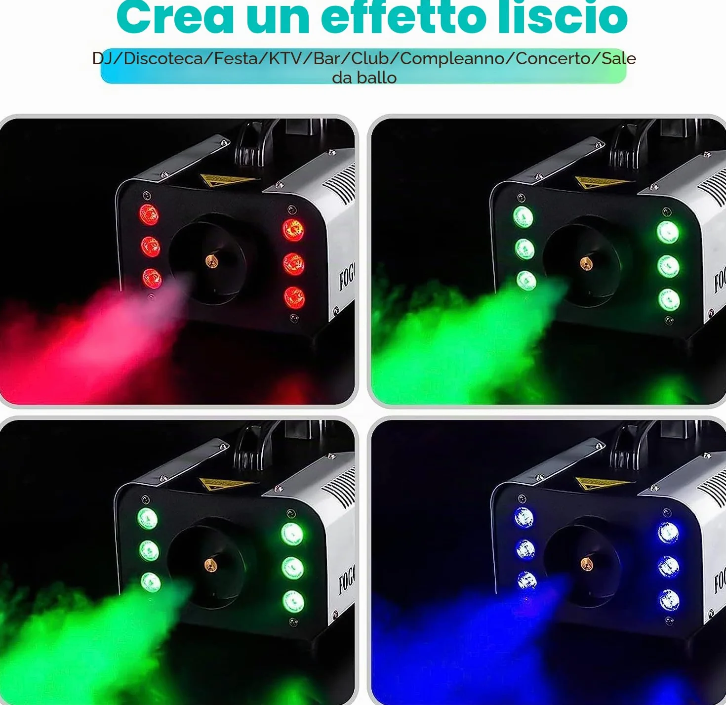 Macchina del Fumo, HOLDLAMP 1200W 6 RGB LEDs Macchina per Nebbia con Telecomando senza Fili Adatta per Feste, Halloween, Matrimoni, Palcoscenico, Natale