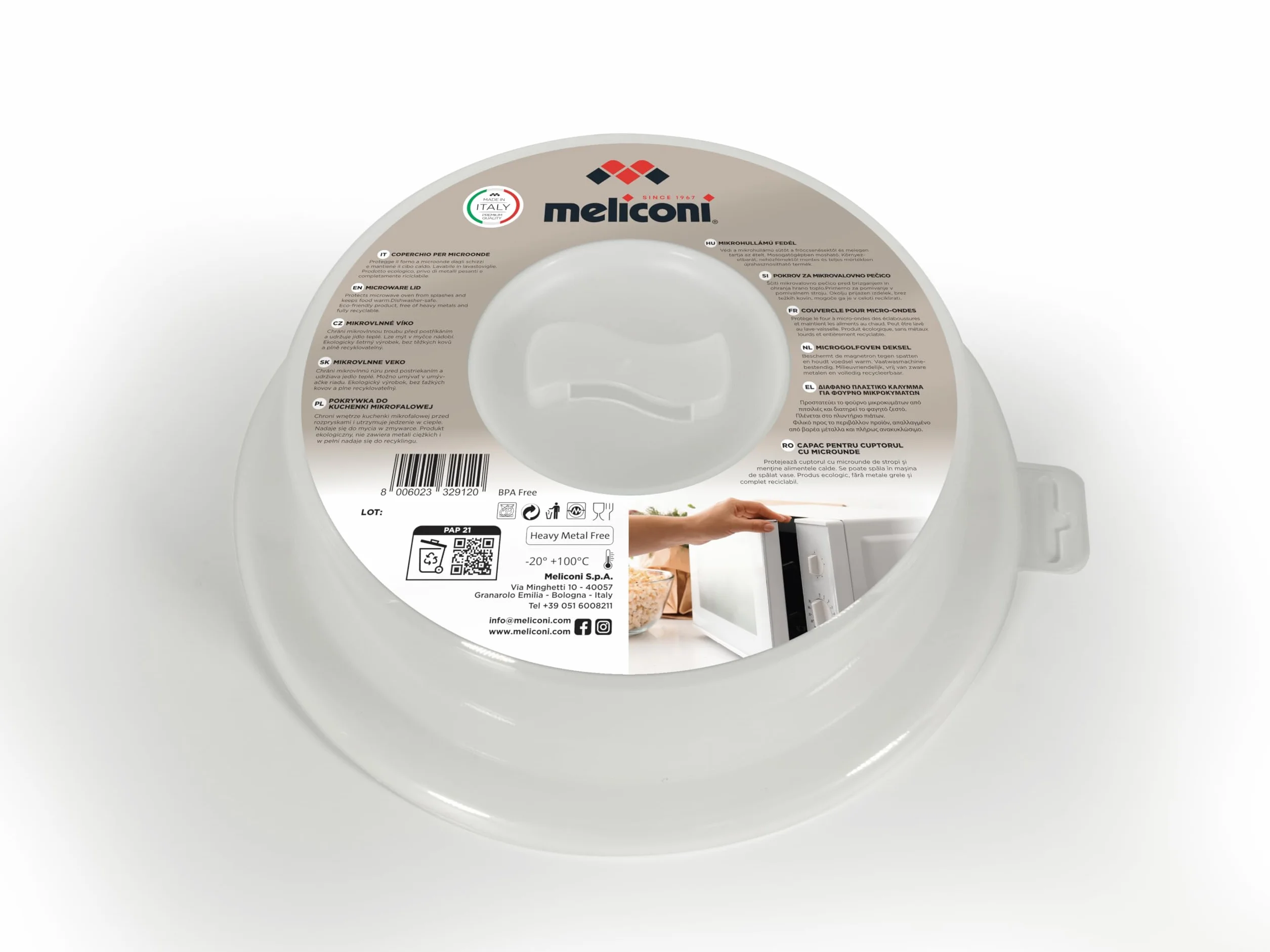 Meliconi Coperchio Microonde Campana Polipropilene, 26 Cm, per la Cottura a Microonde, Previene gli Schizzi, Adatto per Alimenti, Non Contiene Bpa