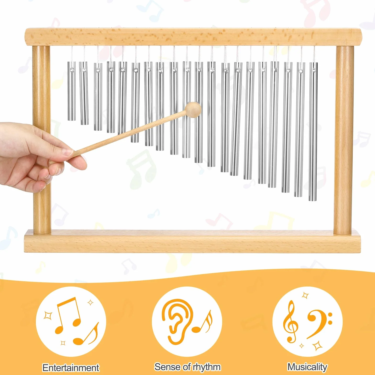 sourcing map 20 note Chime Bar Table Top Wind Chimes Music Percussion Instrument with Mallet for Relaxing Meditation Office Decoration (argento)