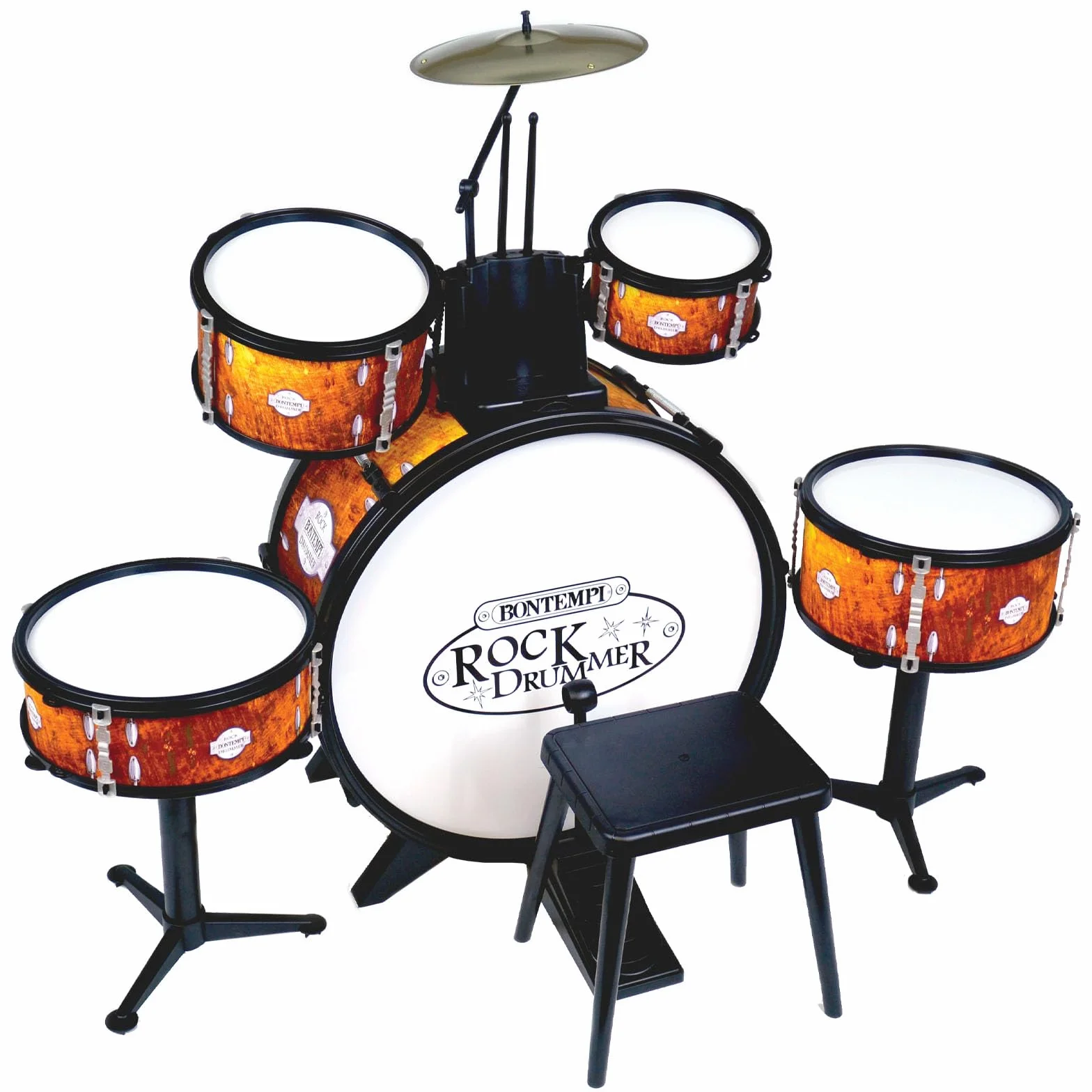 Bontempi | BeatFusion Pro: Batteria Premium con Grancassa Potente e Set Completo di Percussioni, Arancione, 700x400x800 mm