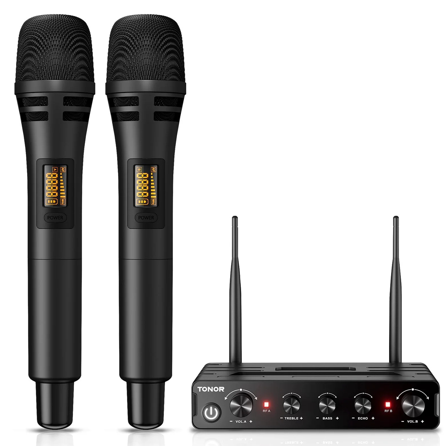 TONOR Microfono Wireless Dinamico TW350, Sistema Microfoni UHF per Karaoke, 60M, Nero