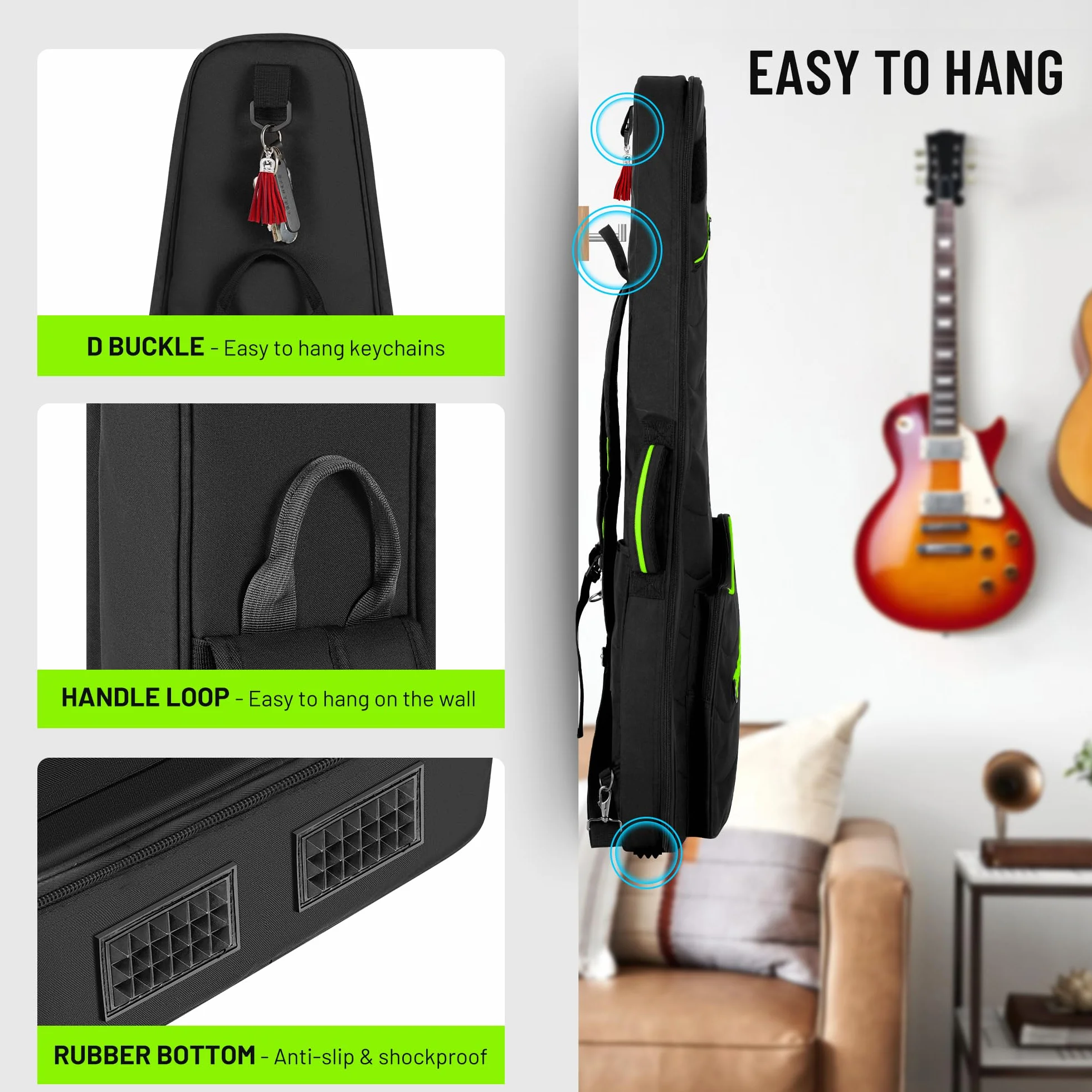CAHAYA Custodia Imbottita per Chitarra Elettrica: Softshell, Adatta per chitarre ST/LP/TELE, spessore di 12 mm, con tasche anteriori, posteriori e laterali, design alla moda ispirato all'outdoor