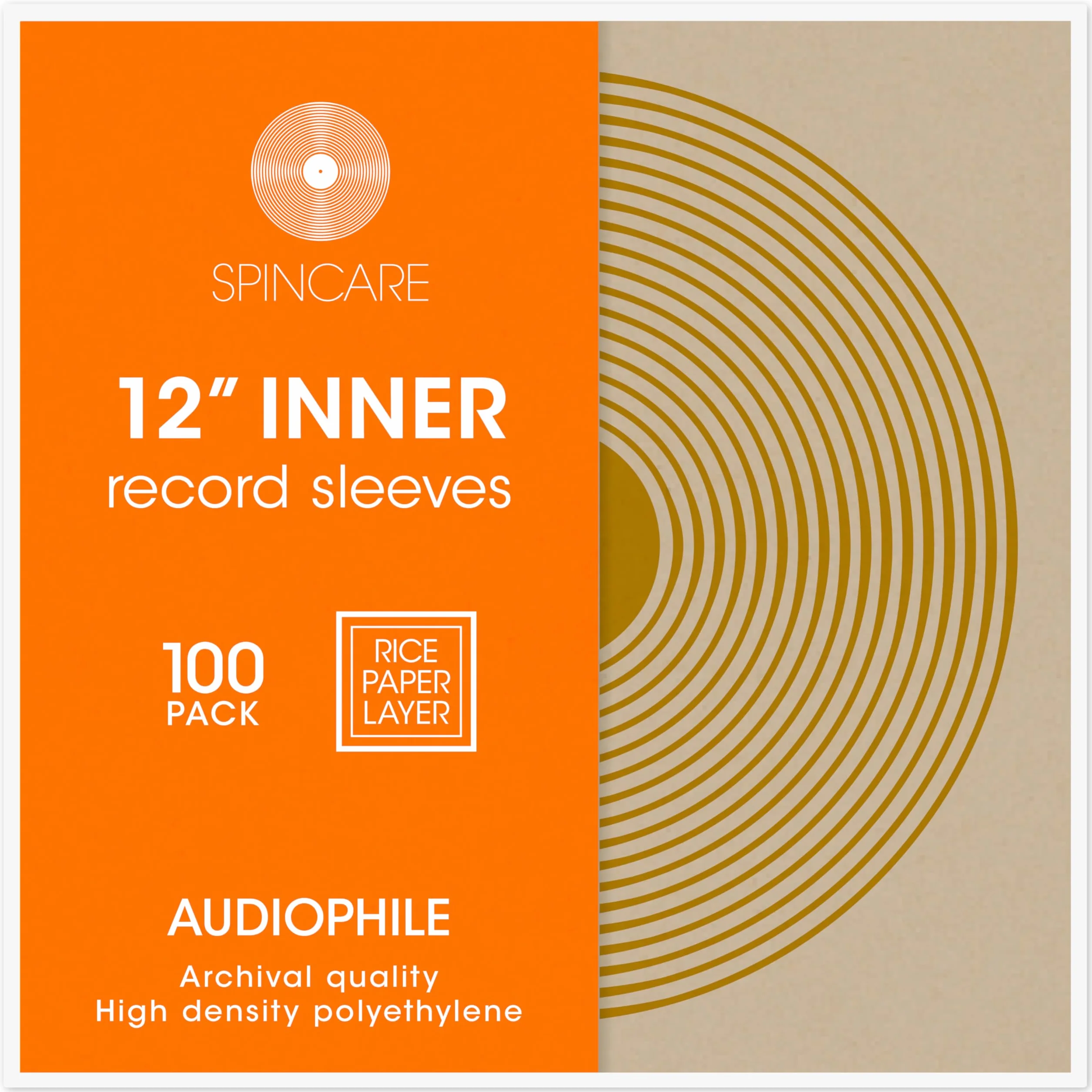 SPINCARE 100x 33 Giri Buste Interne Di Dischi Vinile Da LP | Audiophile 12" Custodia Quadrata Antistatico Pollici Antigraffio | Qualità Archivistica | Sostituire i Sacchetti Di Carta