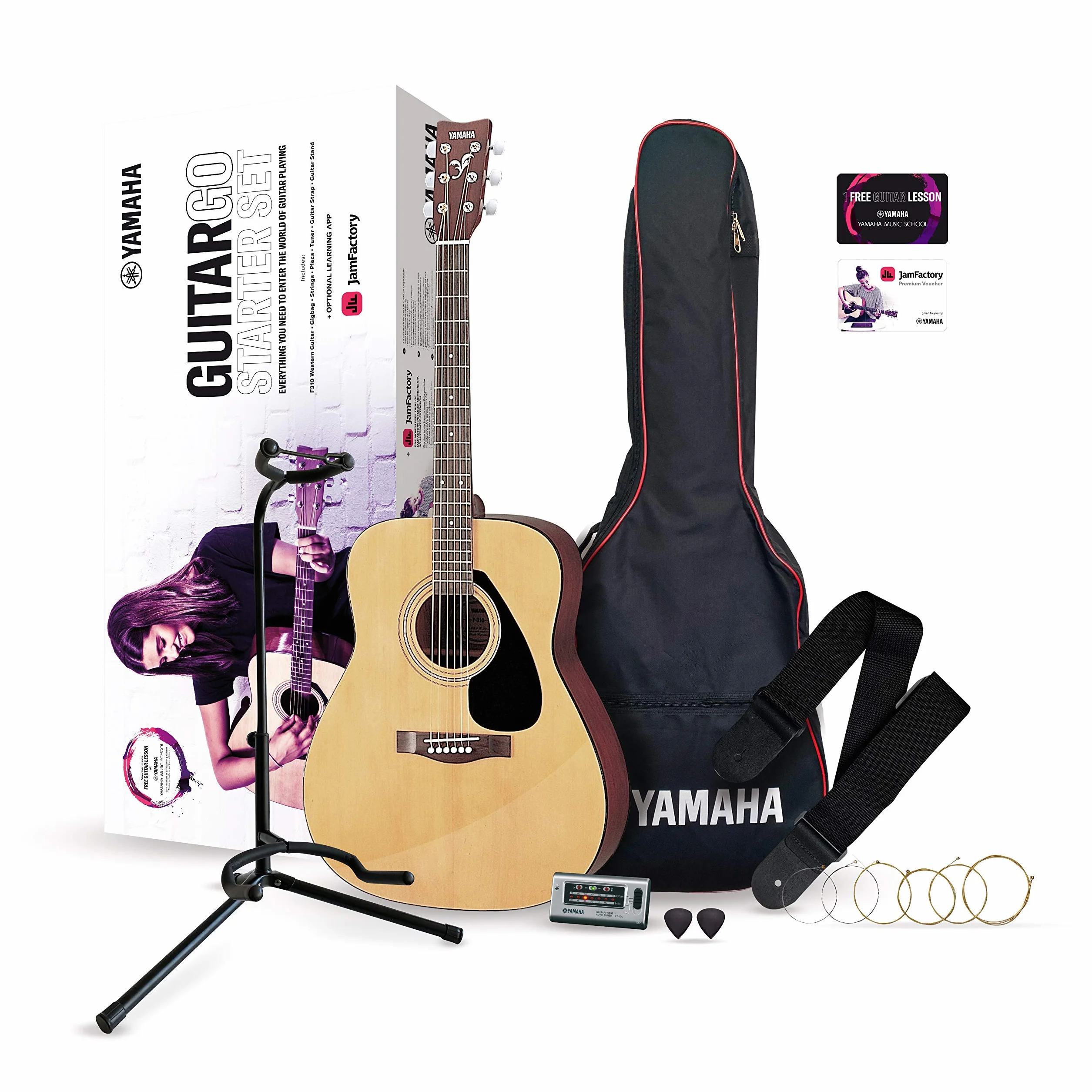 Yamaha GuitarGo - Starter Set - Set Chitarra Acustica per Principianti, incl. Corde, Plettri, Borsa da Trasporto, Accordatore, Supporto per chitarra e altro ancora