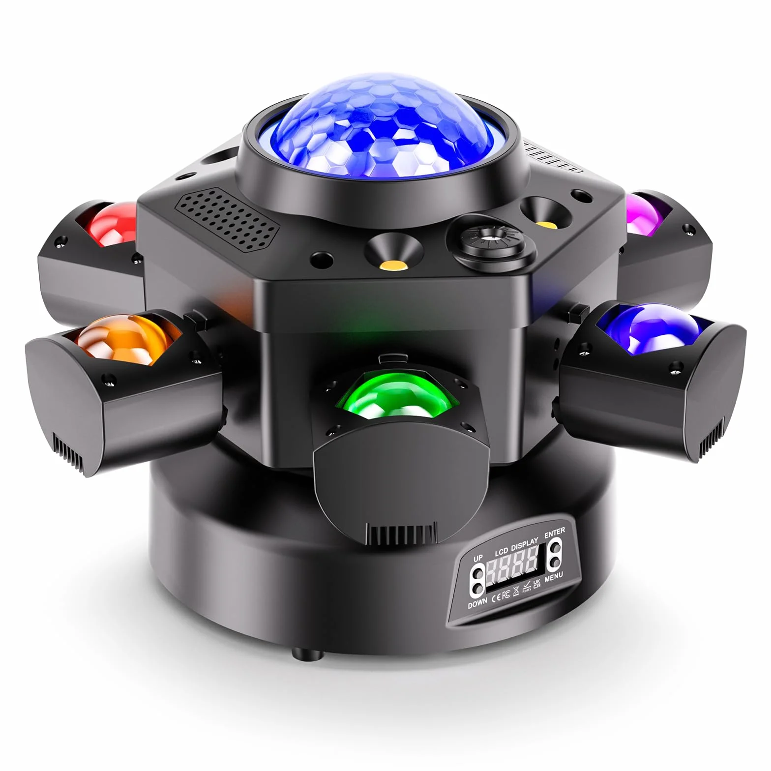 150W Teste Mobili LED, Luci DJ, Luci Discoteca con Telecomando, 6 Bracci 4 in 1 Proiettore, Las Magic Ball Strobo, DMX512 Attivato dal Suono per Festa Matrimonio Bar Disco