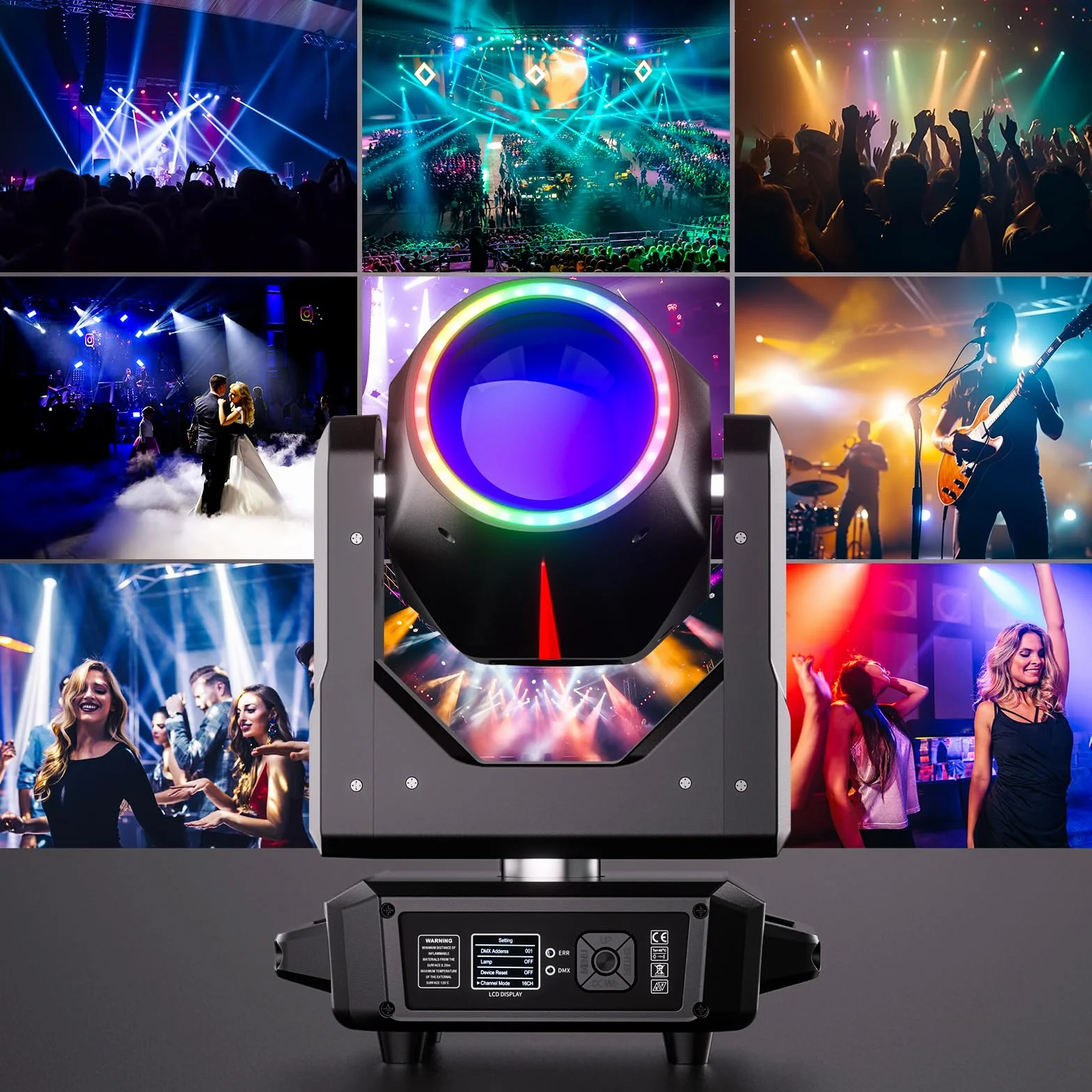 2PCS LED 380W con flight case Testa Mobile Luce di Festa RGBW 14 motivi 15 colori DMX512 Prisma Rotazione a 360° per matrimoni discoteca teatri giochi di luci