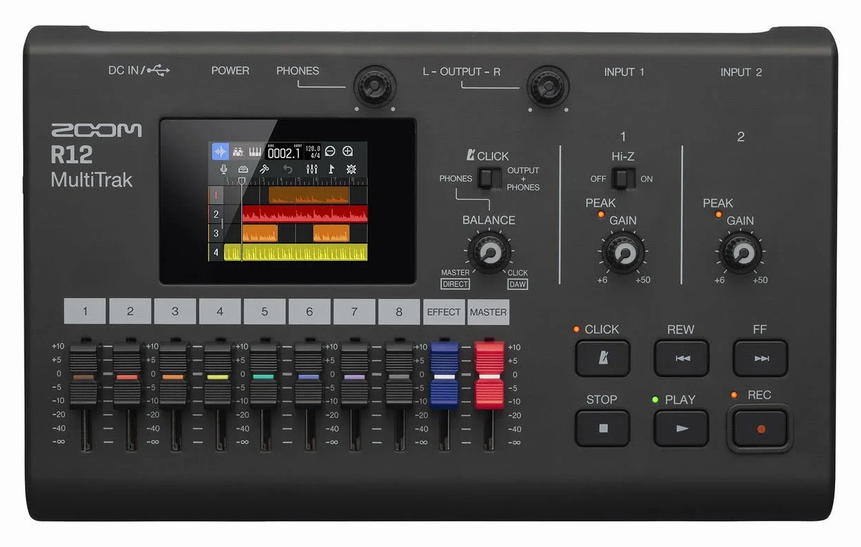 Zoom - R12 - Registratore Portatile Multitraccia, con Touchscreen, Editing Integrato, 8 Tracce, 2 Ingressi Combo, Effetti, Synth, Loop di Batteria, Alimentazione a Batteria e Interfaccia Audio USB