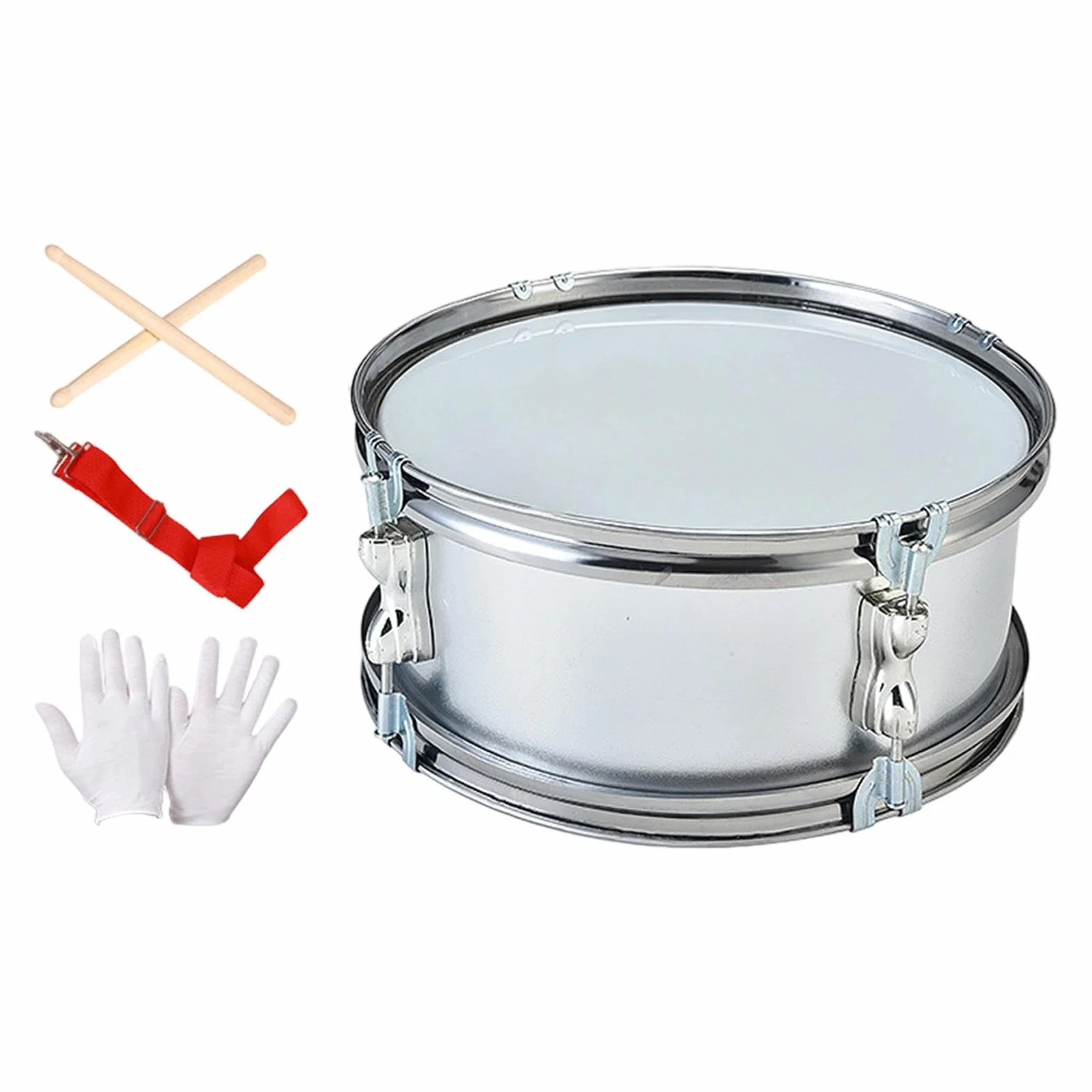 Strumento Musicale rullante da 11 Pollici con Tracolla Regolabile e Bacchette con Guanti da Allenamento per Ragazzi e Ragazze, Regali per Principianti, Grigio Argento