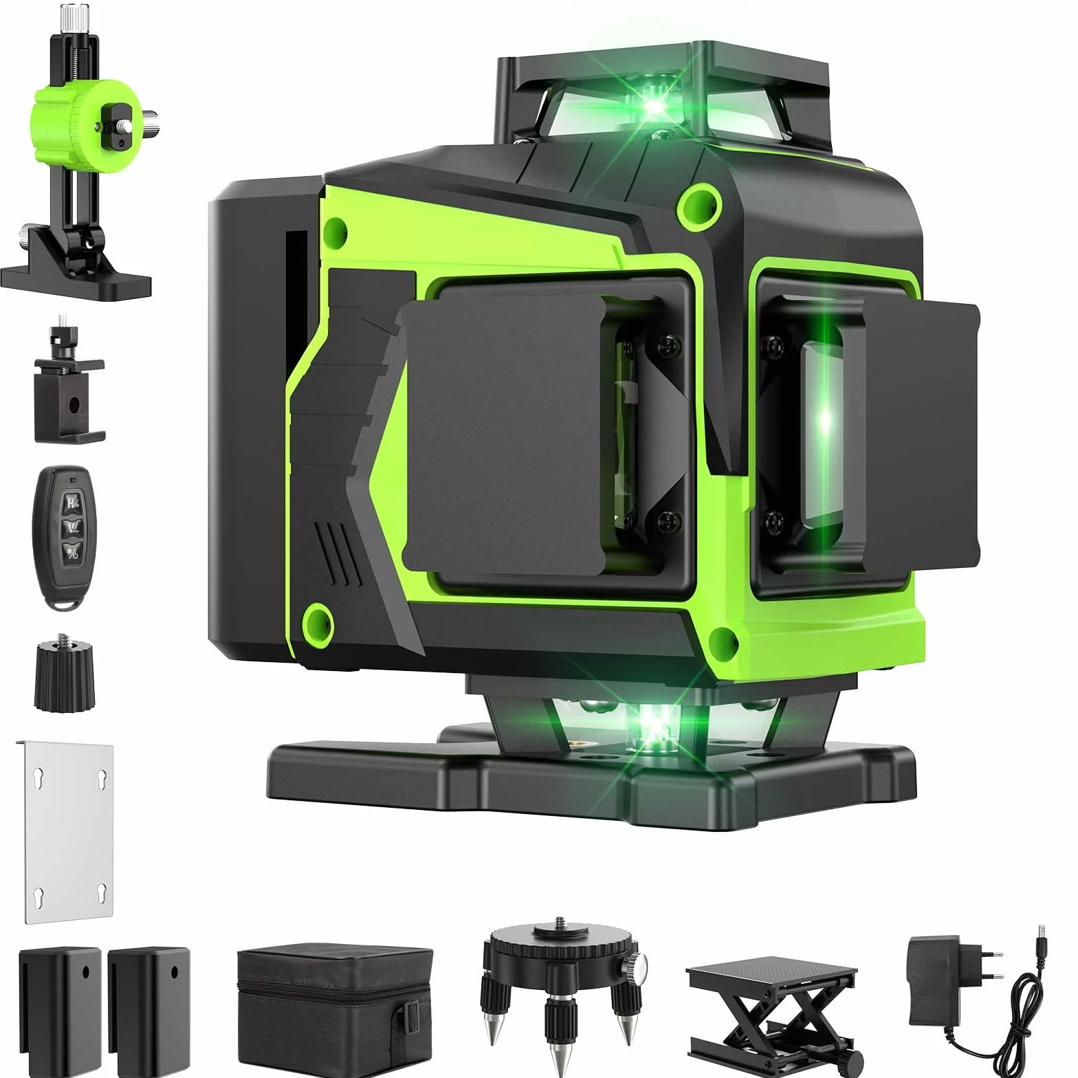Livella Laser Autolivellante 16 Linee, 4 X 360 °Livello Laser Autolivellante Verde, 2 x Batterie, Autolivellante, Supporto rotante, Telecomando Cabina di rilevamento（Large)