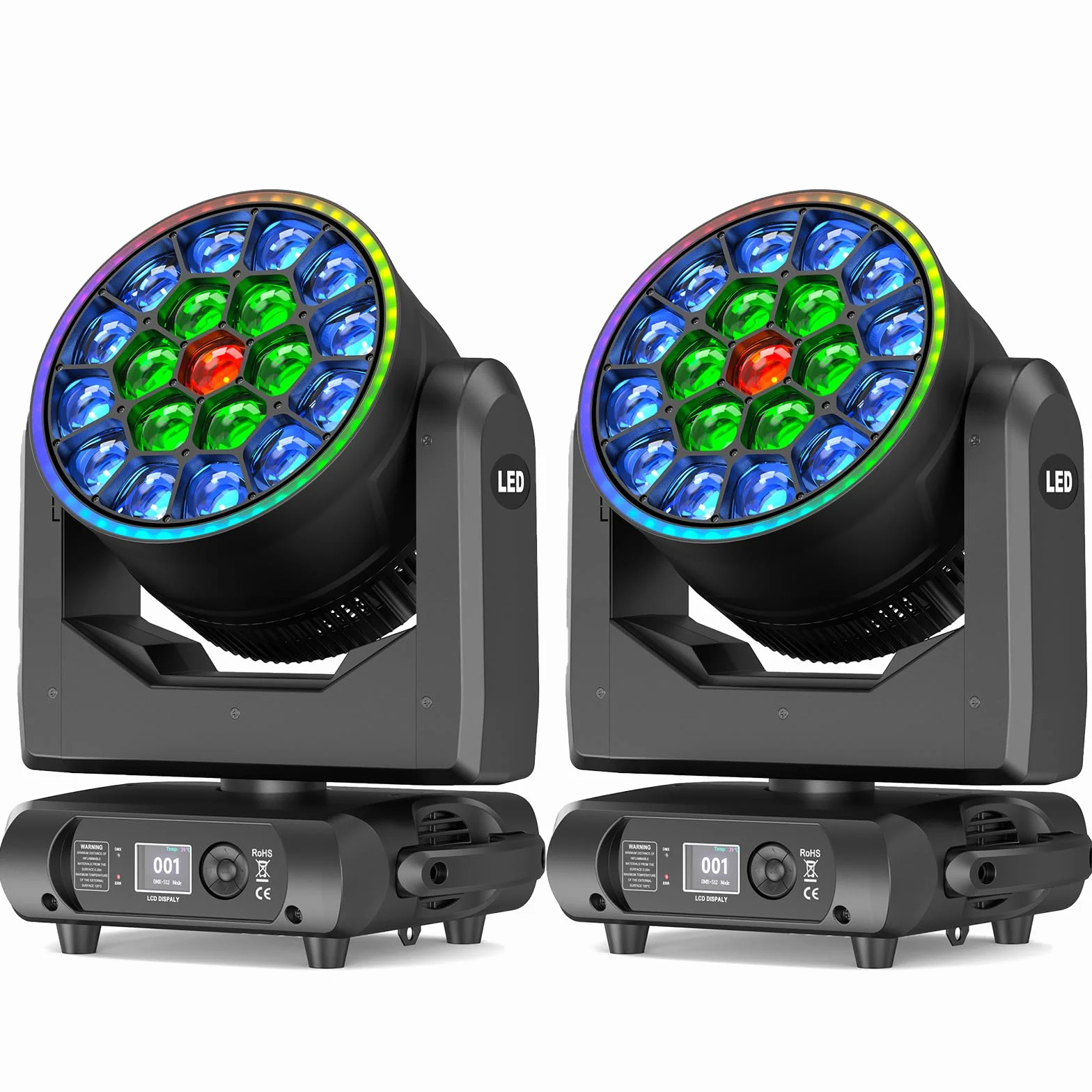2 pezzi Teste Mobili LED 19 x 20W LED RGBW Beam Wash Luce da Palcoscenico Colore Vortice Caleidoscopio Zoom Effetto Luce di Scena DMX512 per Natale Club DJ Discoteca Festa