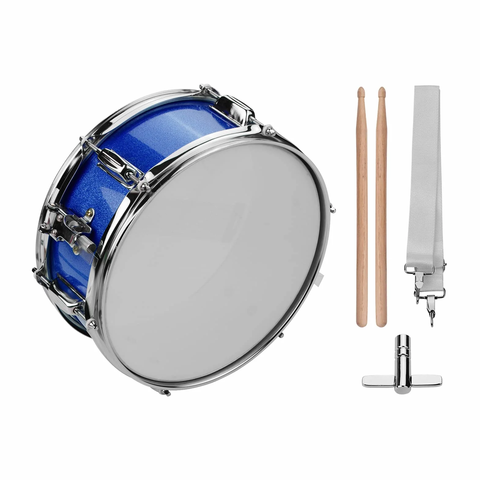 Rullante - Tamburo Sunydog da 12 pollici, pelle per rullante con bacchette, tracolla, chiave per batteria, set di rullante per studenti e principianti, banda musicale, tamburo da marcia (blu)