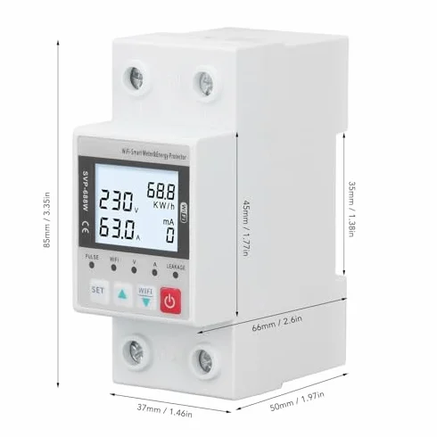 Dispositivo di Protezione da Sovratensione e Sottotensione WiFi, 230V 50/60Hz, Telecomando, 63A, Stabilizzatore di Tensione Regolabile