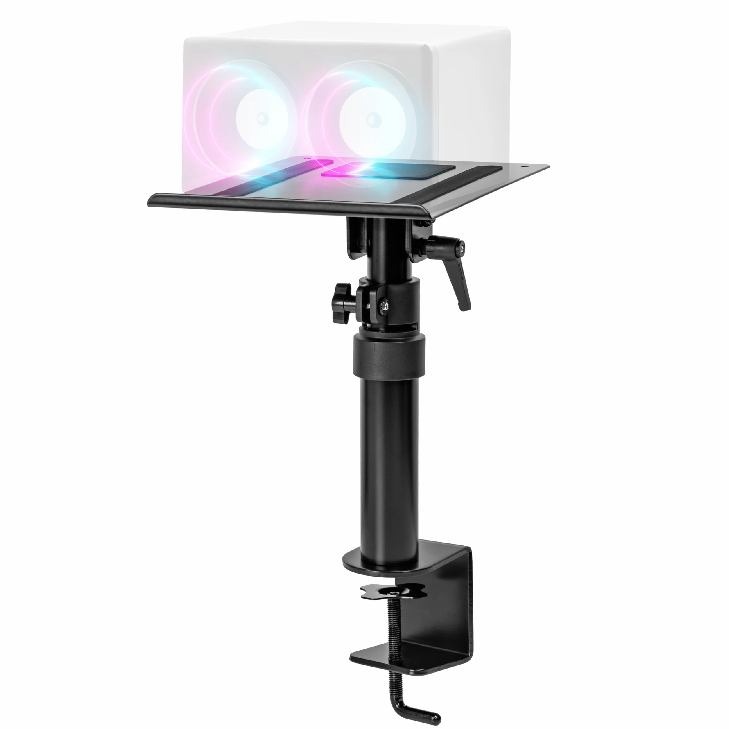 Duronic SPS15 Supporto Altoparlanti da tavolo | Altezza regolabile da 26,4 a 40,5 cm | Inclinazione e rotazione | Piattaforma 24 x 20 cm | Morsetto di montaggio | Home Cinema Studio di registrazione