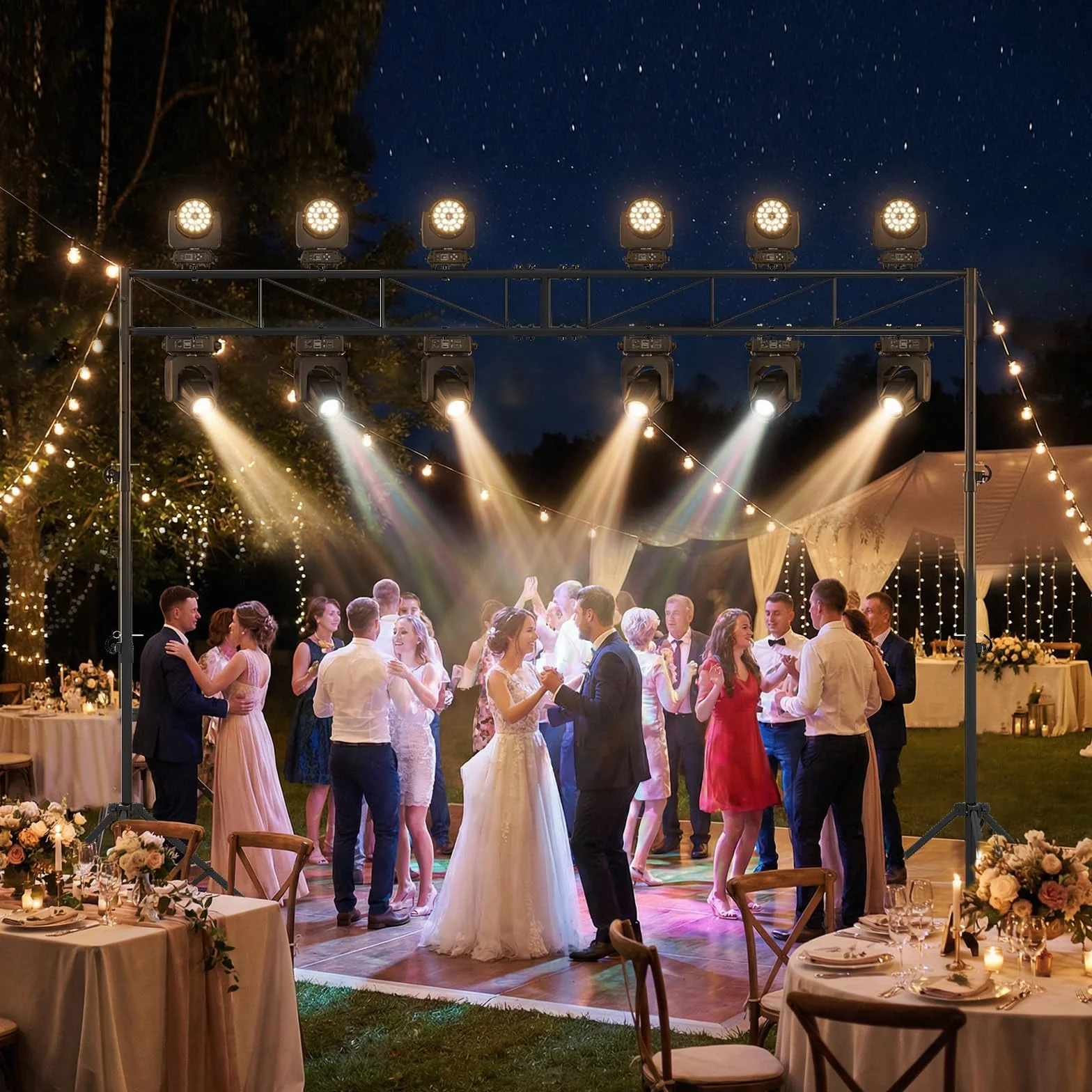 COSTWAY Supporto Luce a Traliccio, Traliccio Luci Regolabile in Altezza 140-264,9 cm con Piedini Antiscivolo, Treppiede Stabile in Ferro, Portata 50 kg, Pieghevole per Palco, Eventi, Feste e Concerti