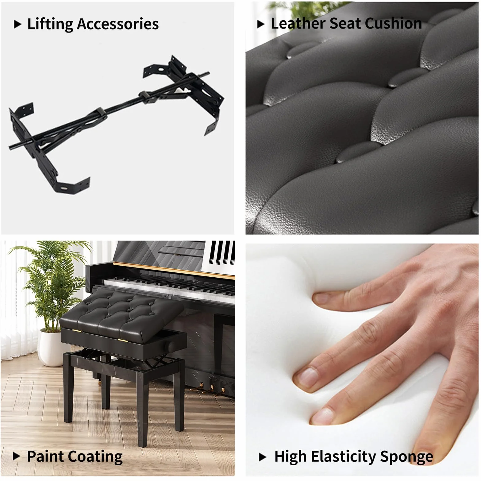 Sgabello per Pianoforte con Altezza Panca per Pianoforte, Sedile Regolabile per Pianoforte con Vano Portaoggetti Sgabello da Toeletta per Spartiti di Musica e Altri Accessori Nero