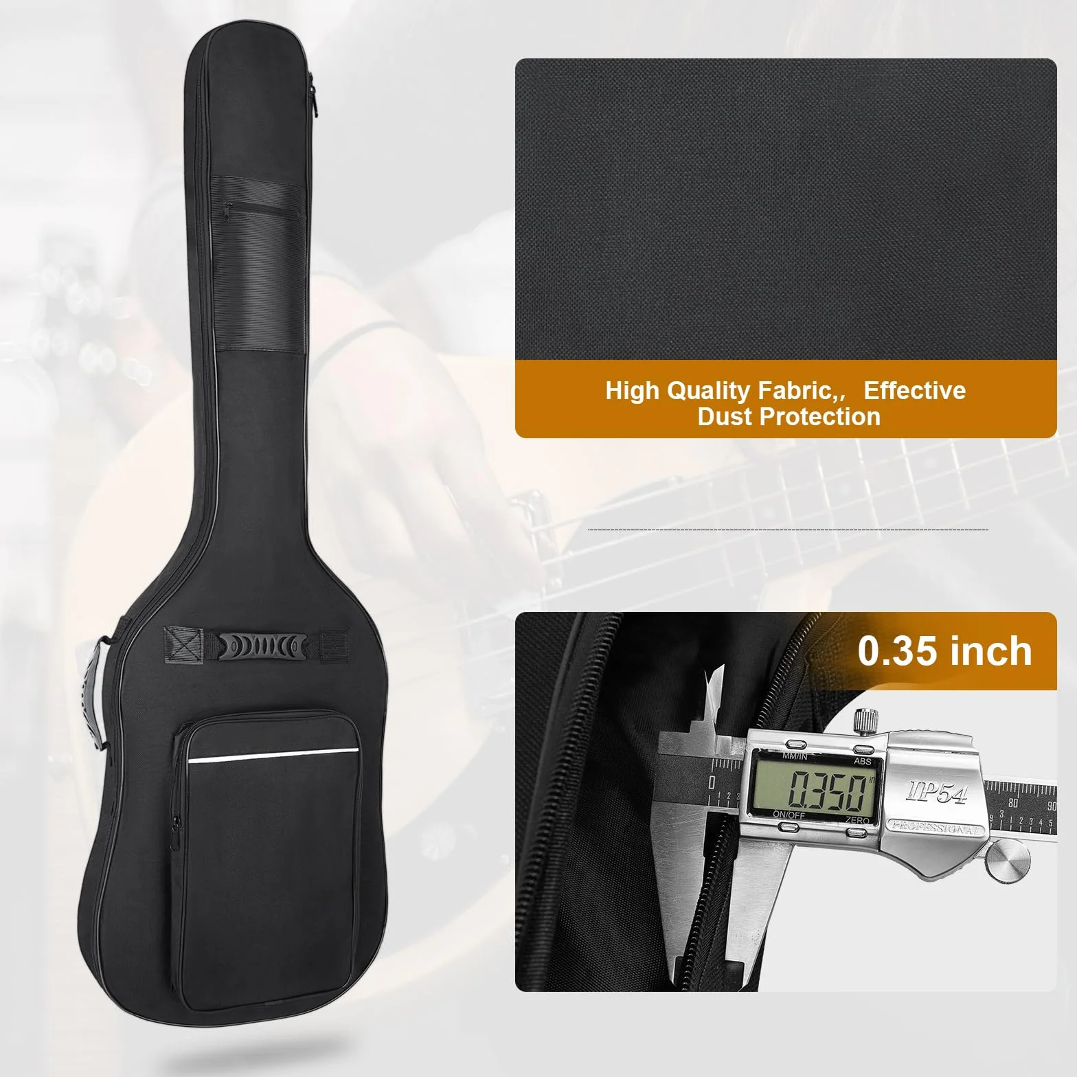 Custodia impermeabile per basso elettrico, imbottitura da 9 mm, borsa per basso elettrico, borsa per basso elettrico, con tracolla protettiva e tasche, tracolla regolabile, Nero