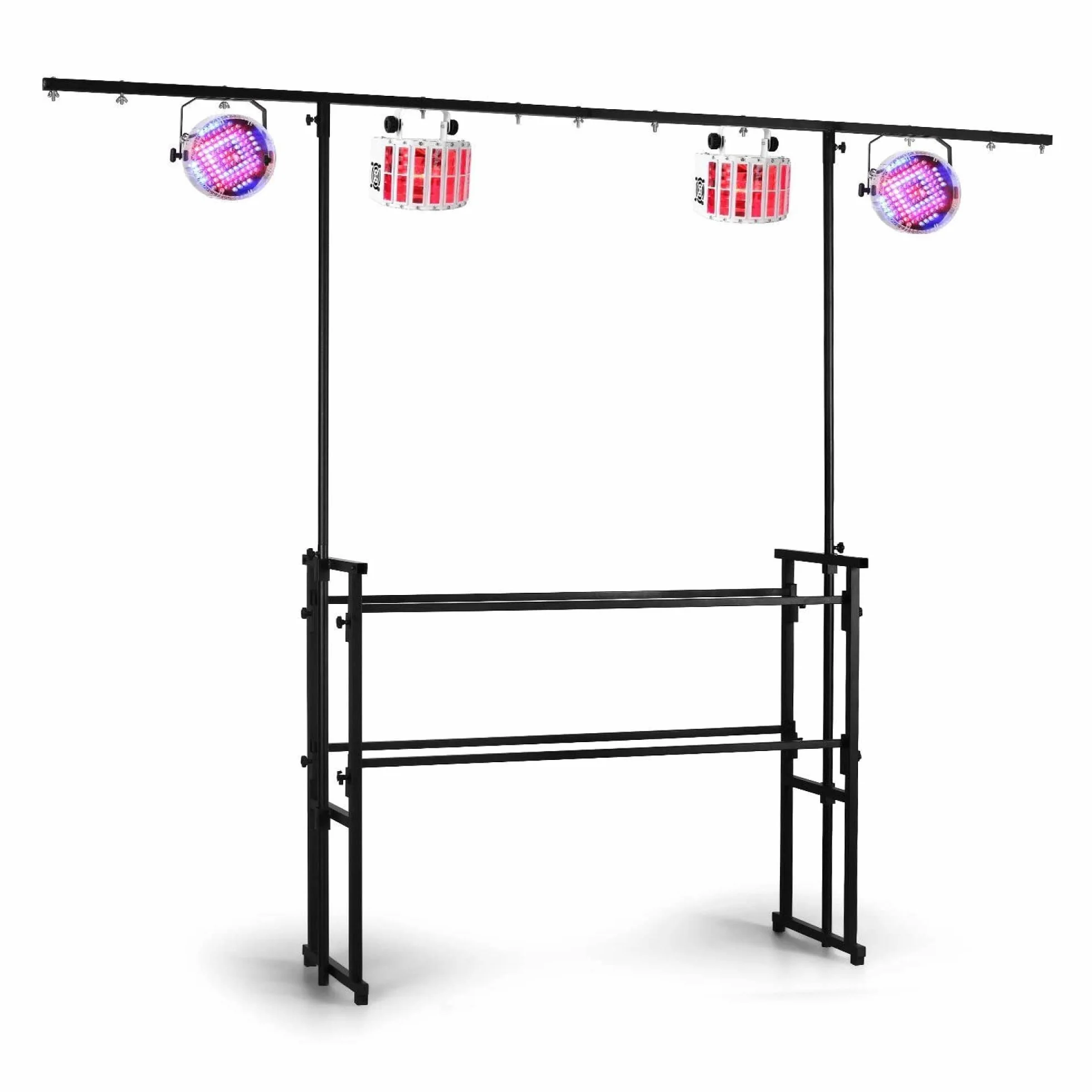 Audibax DS10 - Supporto Traverse per luci da discoteca - Altezza regolabile della barra T da 211 a 251 cm - Supporto per illuminazione con 11 punti di presa per luci - Piedini in gomma antiscivolo